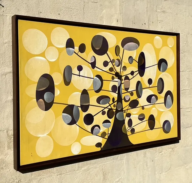 Vintage Boho Original Geometric Abstract Oil On Canvas - Back view