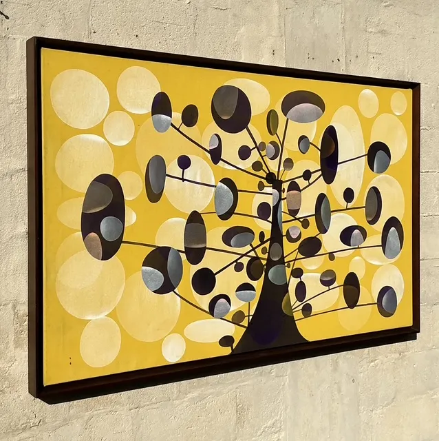 Vintage Boho Original Geometric Abstract Oil On Canvas - Top view