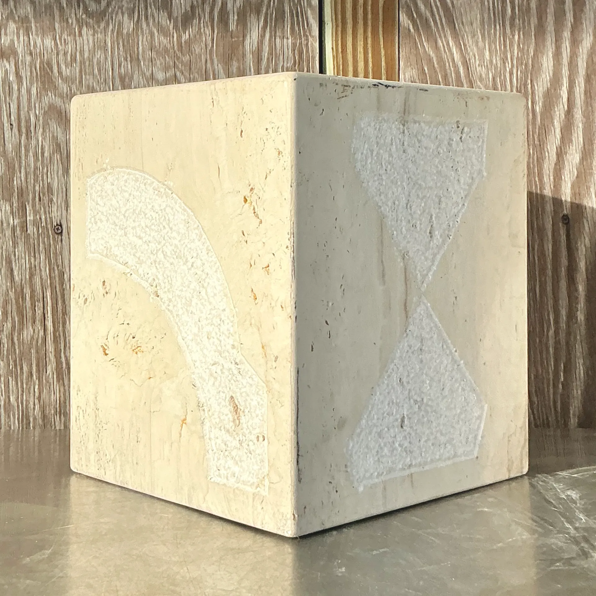 Vintage Coastal Etched Coral Side Table - Side view