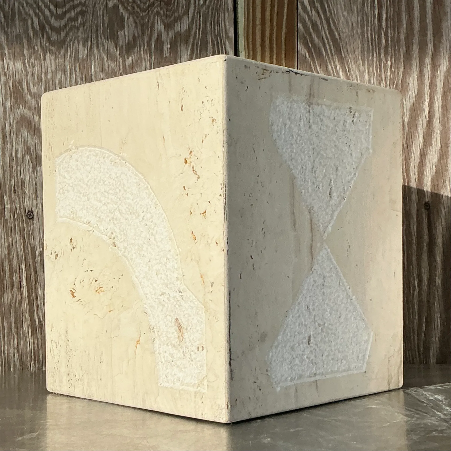 Vintage Coastal Etched Coral Side Table - Back view