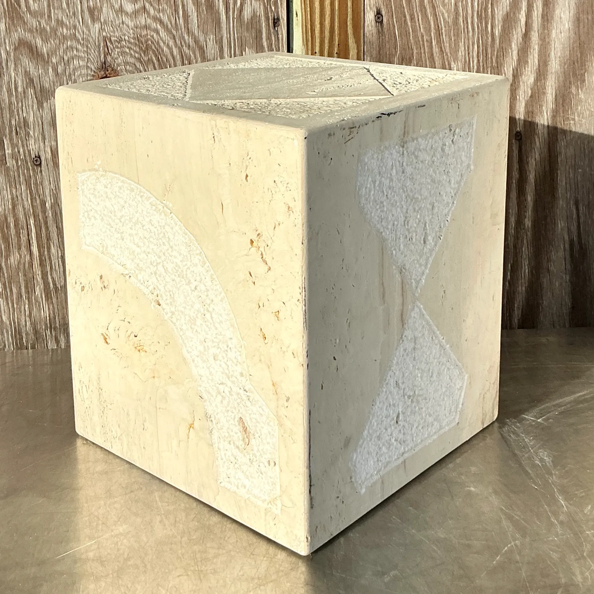 Vintage Coastal Etched Coral Side Table - Top view
