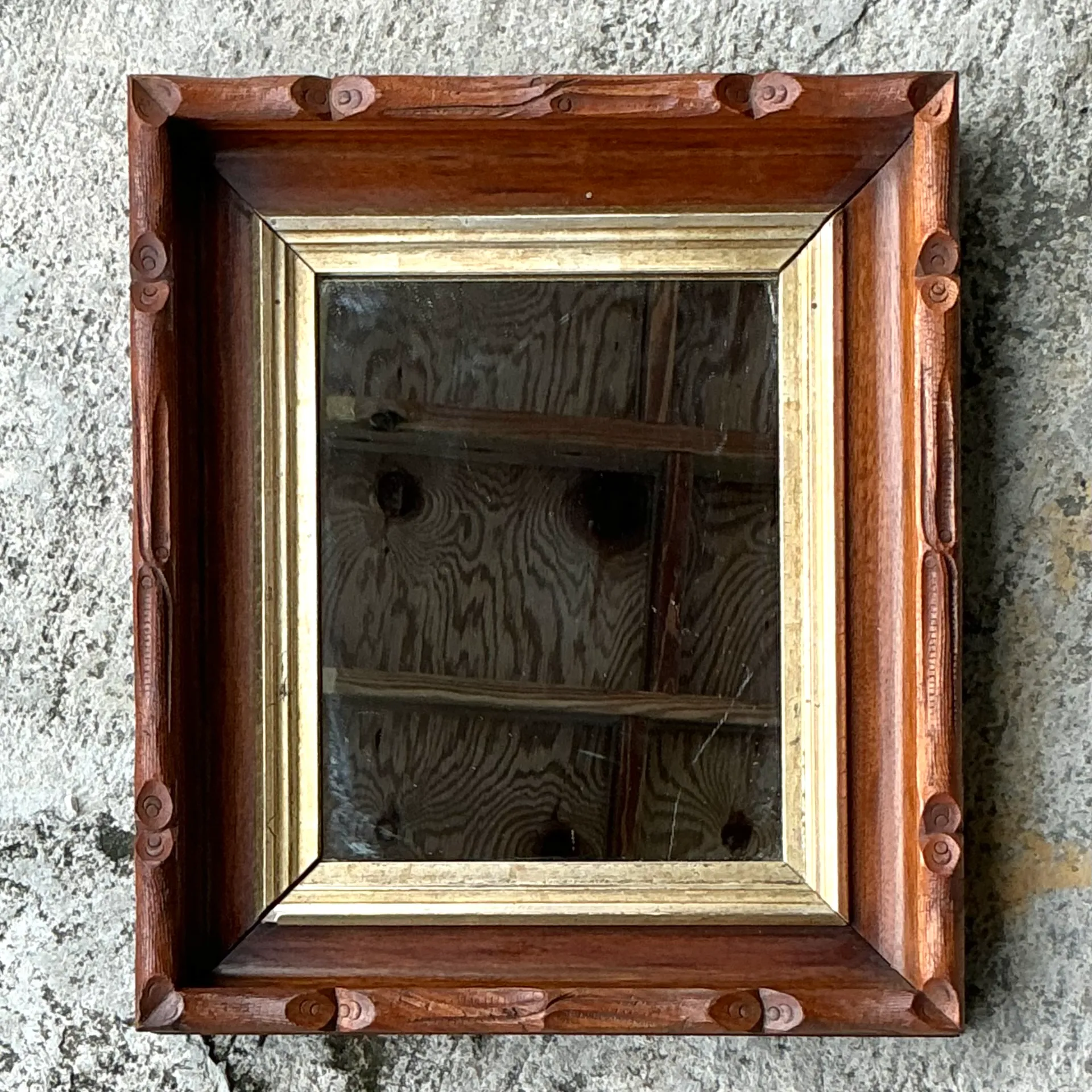 Vintage Boho Carved Faux Bois Mirror - Detail view