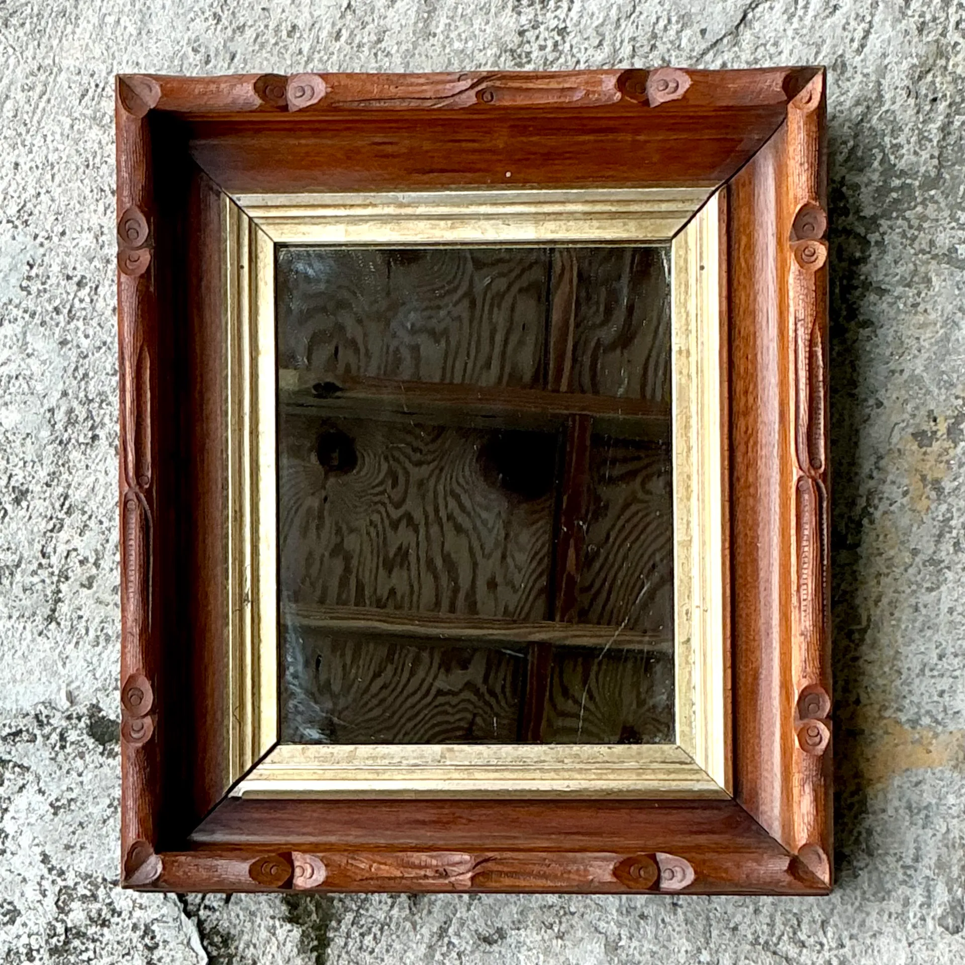 Vintage Boho Carved Faux Bois Mirror - Side view