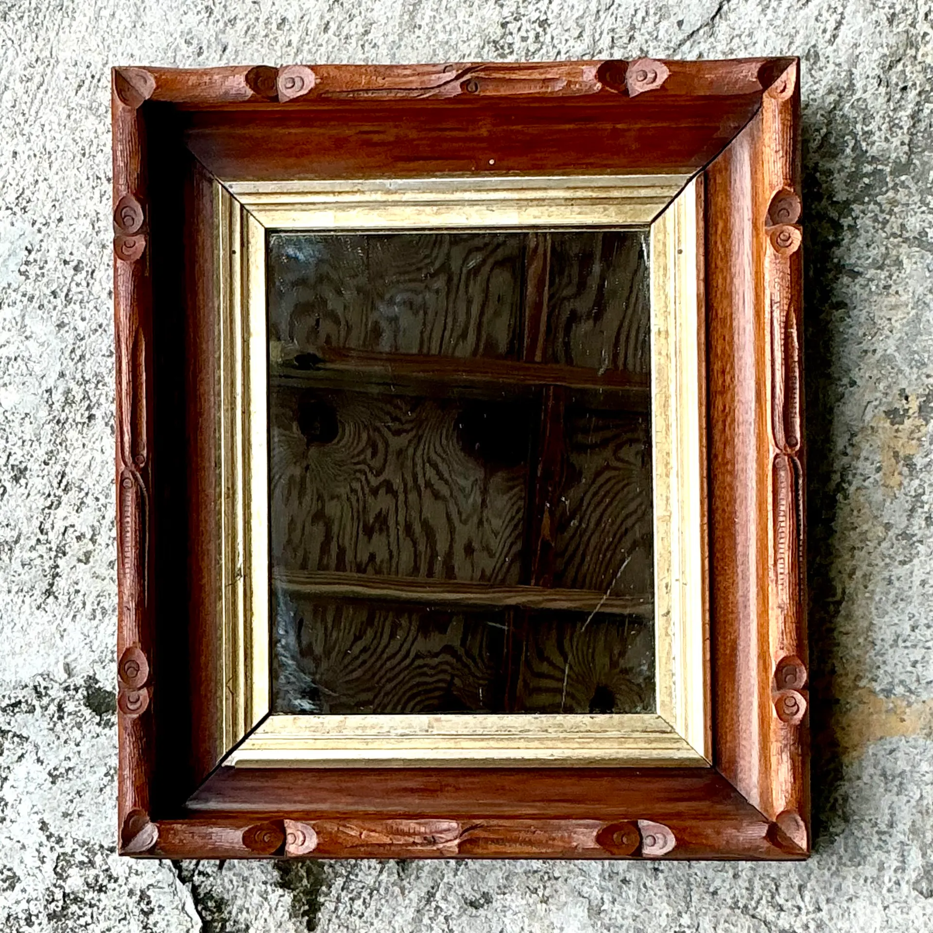 Vintage Boho Carved Faux Bois Mirror - Back view
