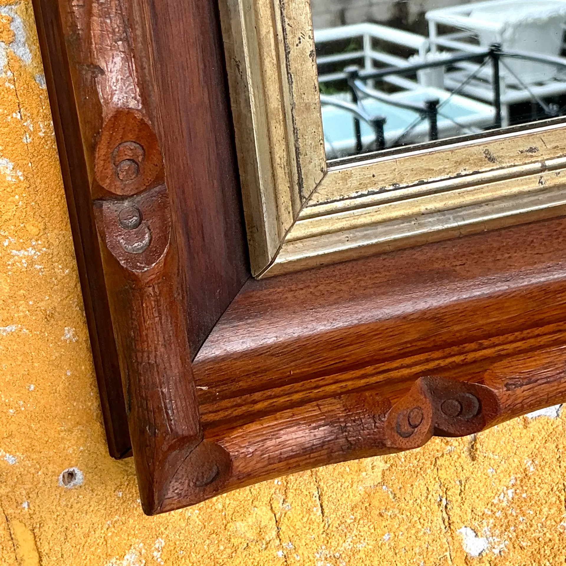 Vintage Boho Carved Faux Bois Mirror - Top view