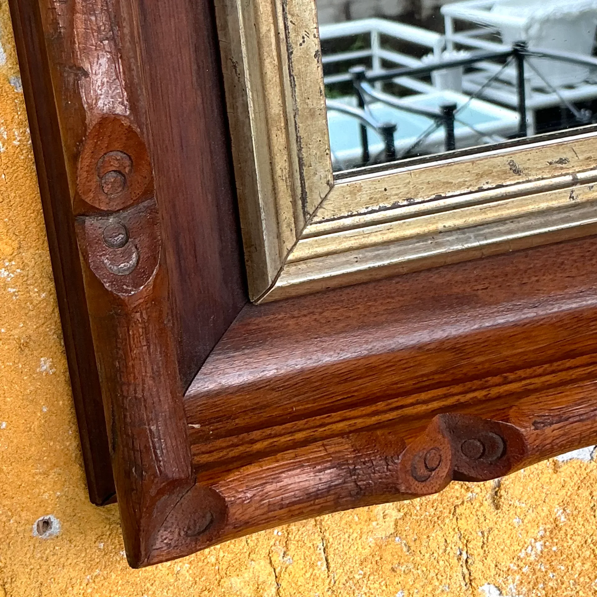 Vintage Boho Carved Faux Bois Mirror - Top view