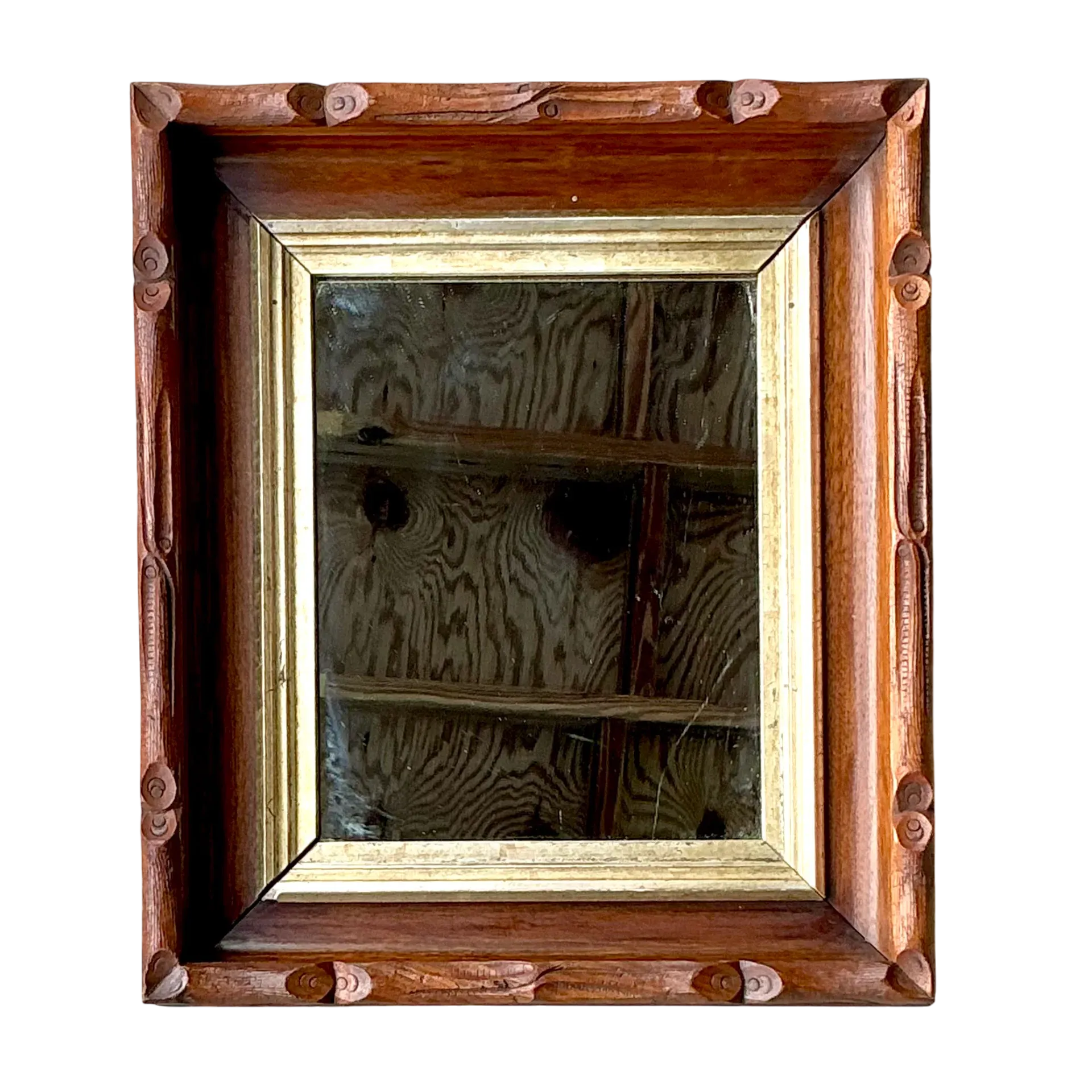 Vintage Boho Carved Faux Bois Mirror