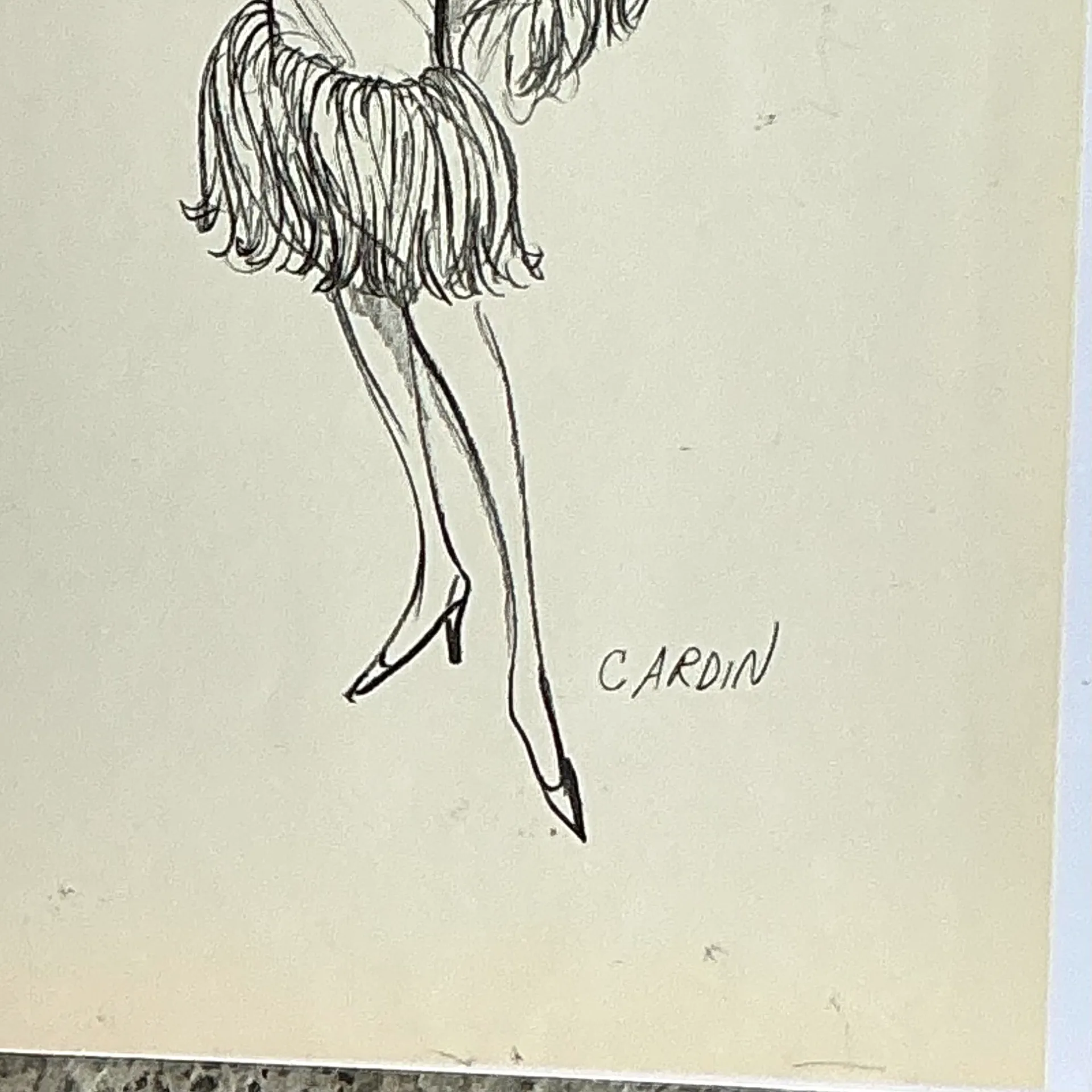 Vintage Boho Original Pierre Cardin Fashion Sketch On Paper - Top view