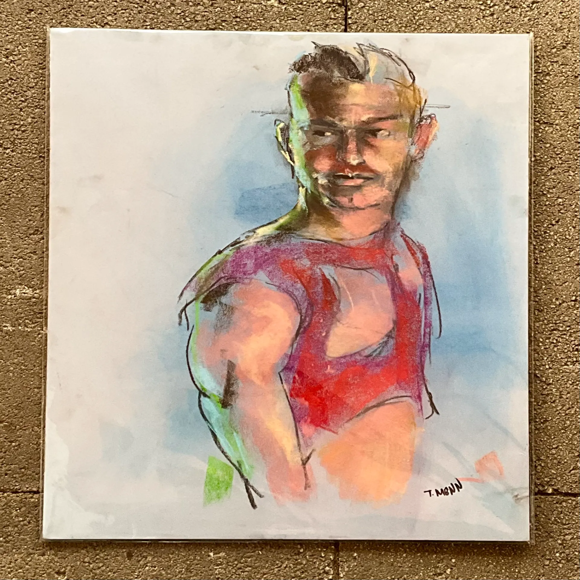 Vintage Boho Original Signed Pastel Portrait - Side view