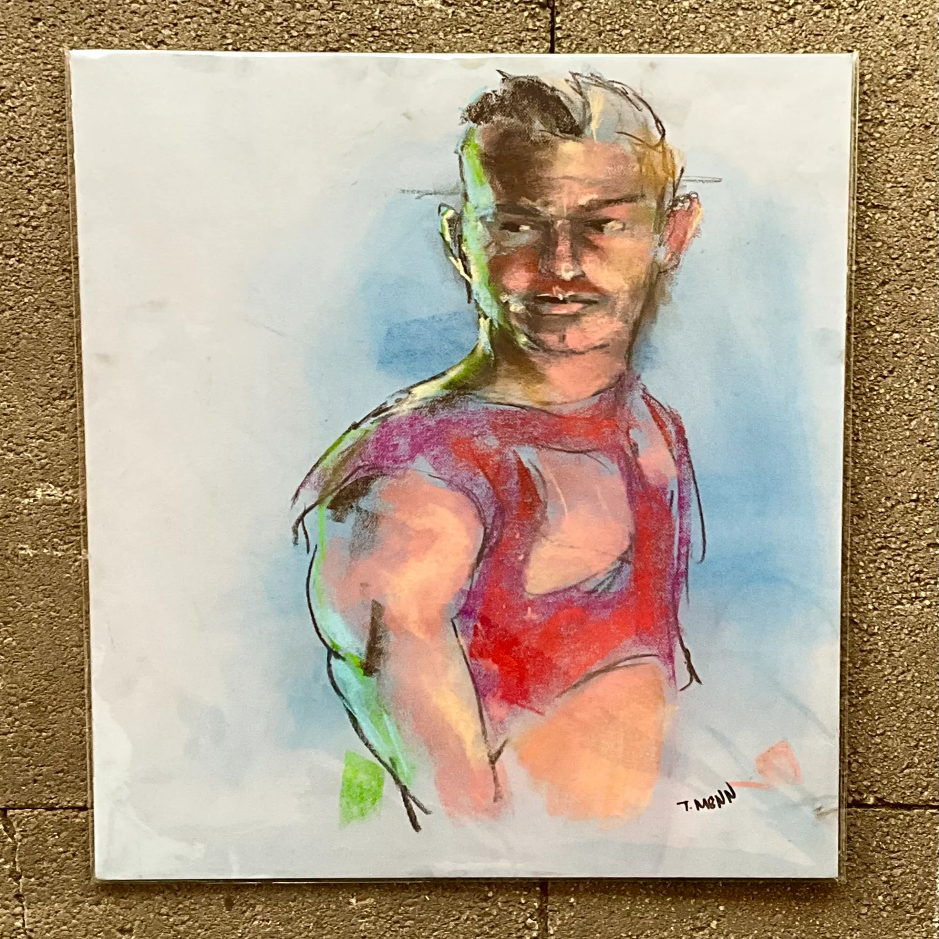Vintage Boho Original Signed Pastel Portrait - Back view