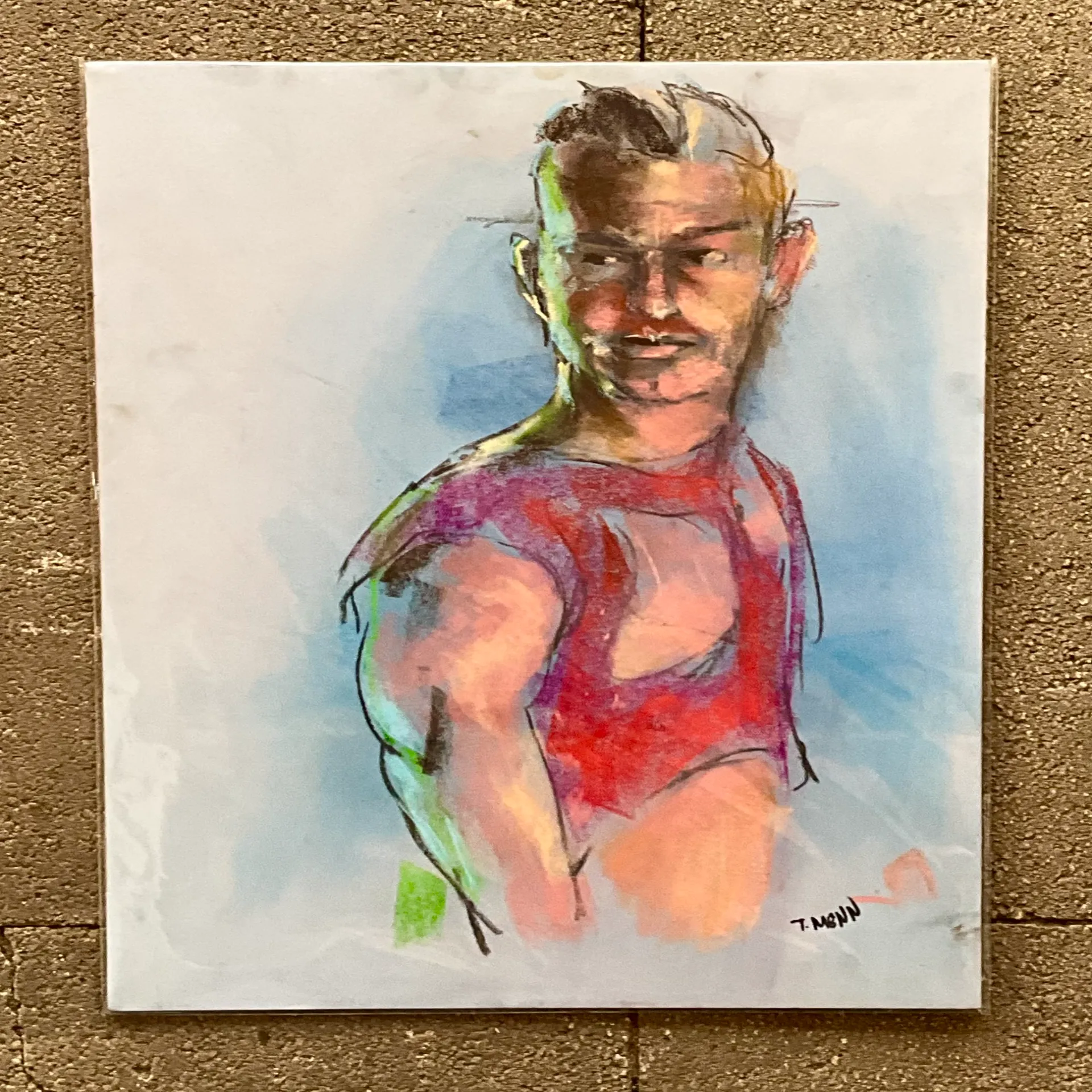 Vintage Boho Original Signed Pastel Portrait - Top view