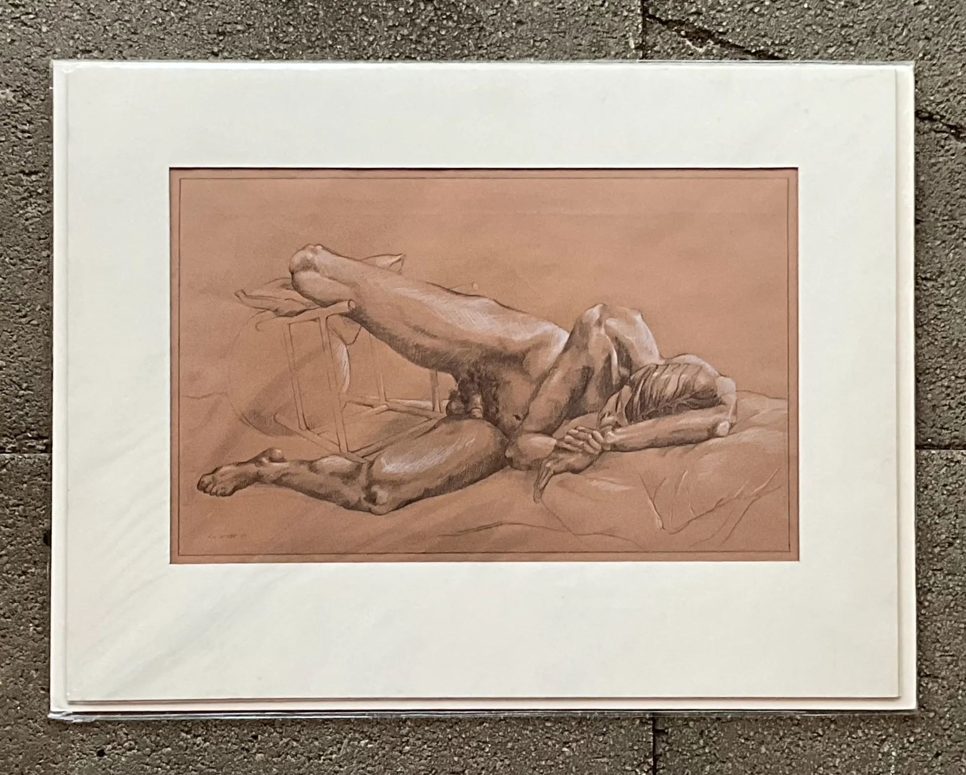 Vintage Boho Original Signed Nude Sketch - Side view