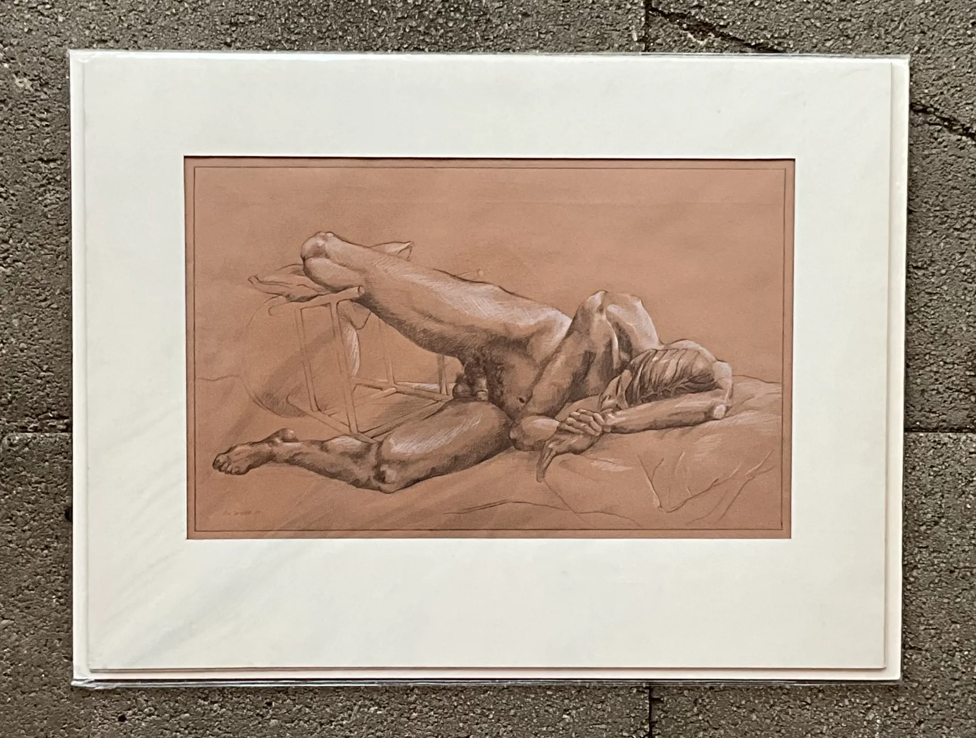 Vintage Boho Original Signed Nude Sketch - Top view