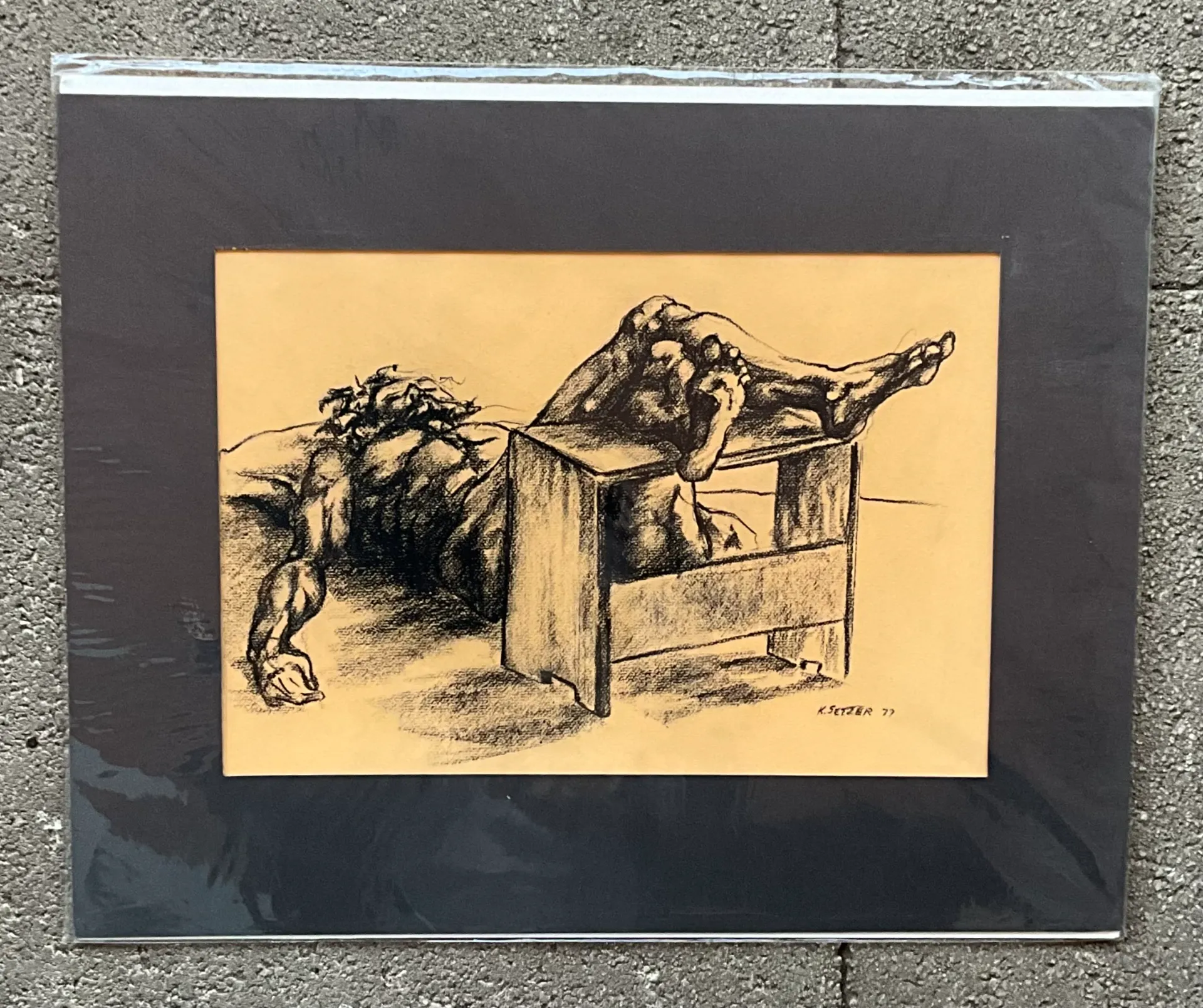 Vintage Boho Original Signed Nude Sketch - Back view