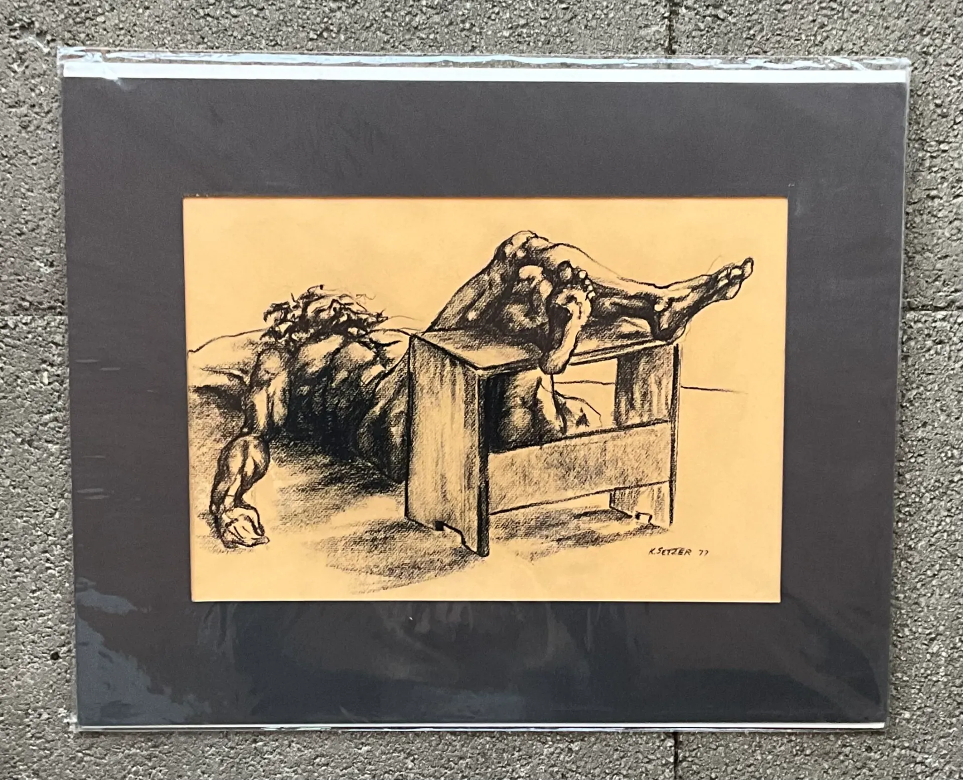 Vintage Boho Original Signed Nude Sketch - Top view