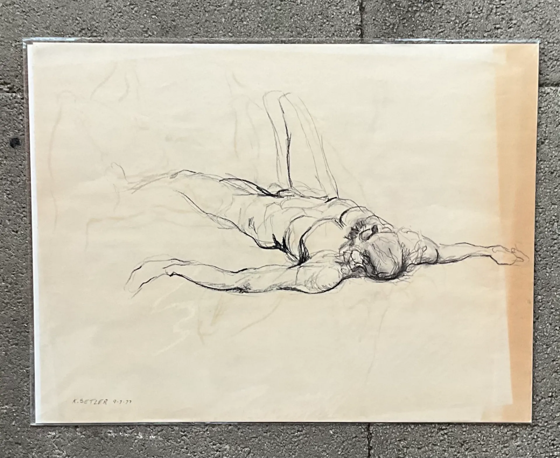 Vintage Boho Original Signed Nude Sketch - Side view