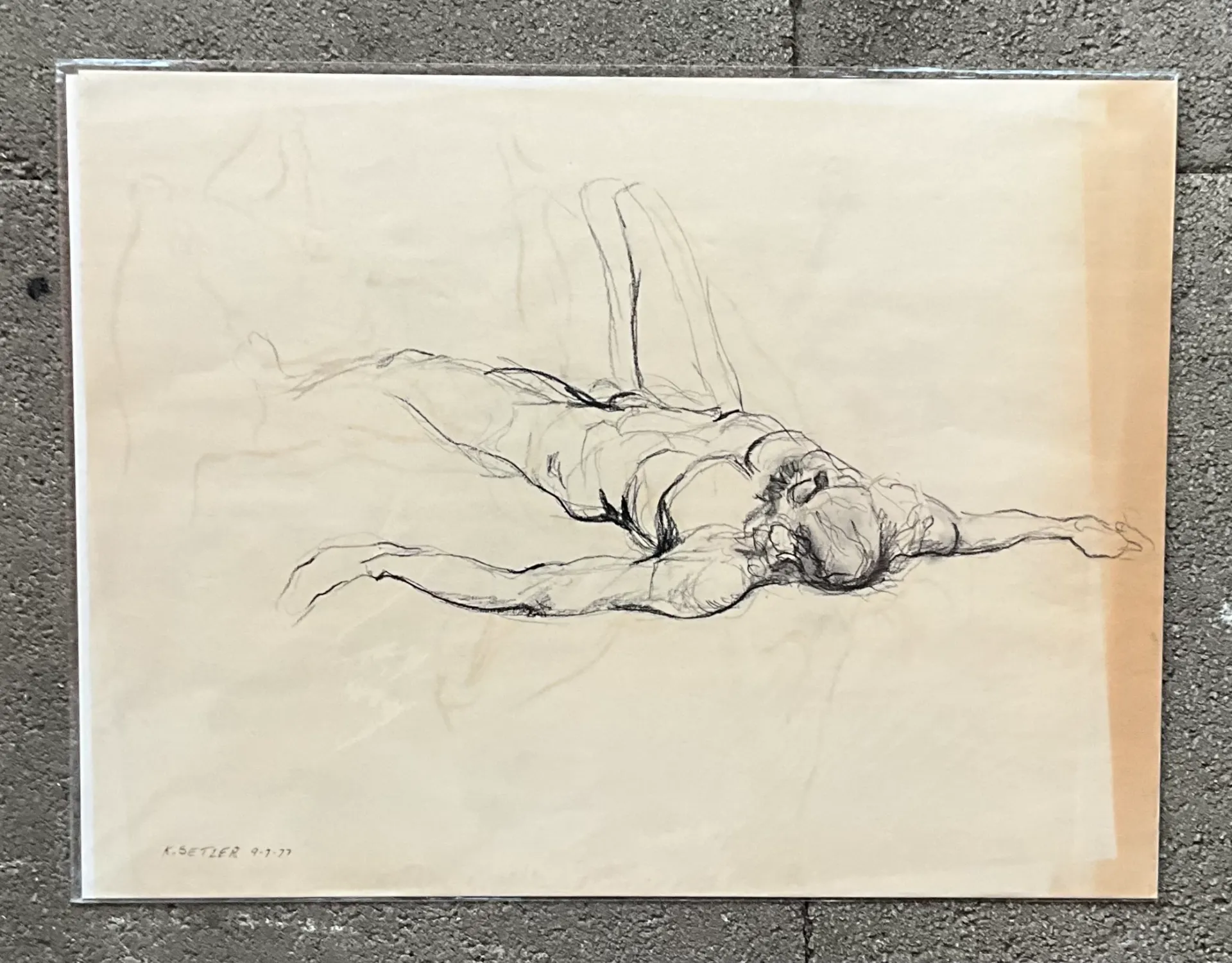 Vintage Boho Original Signed Nude Sketch - Back view