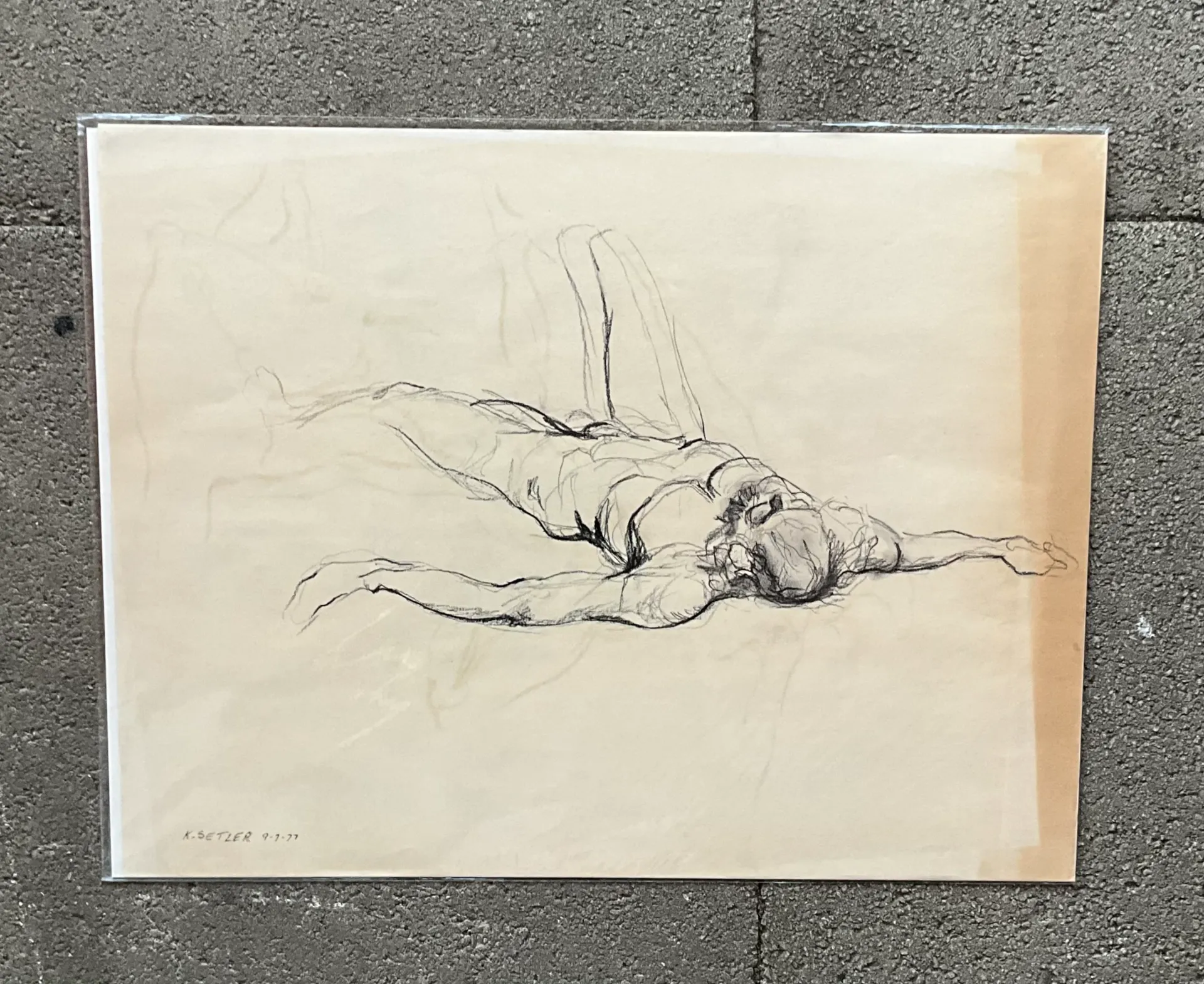 Vintage Boho Original Signed Nude Sketch - Top view