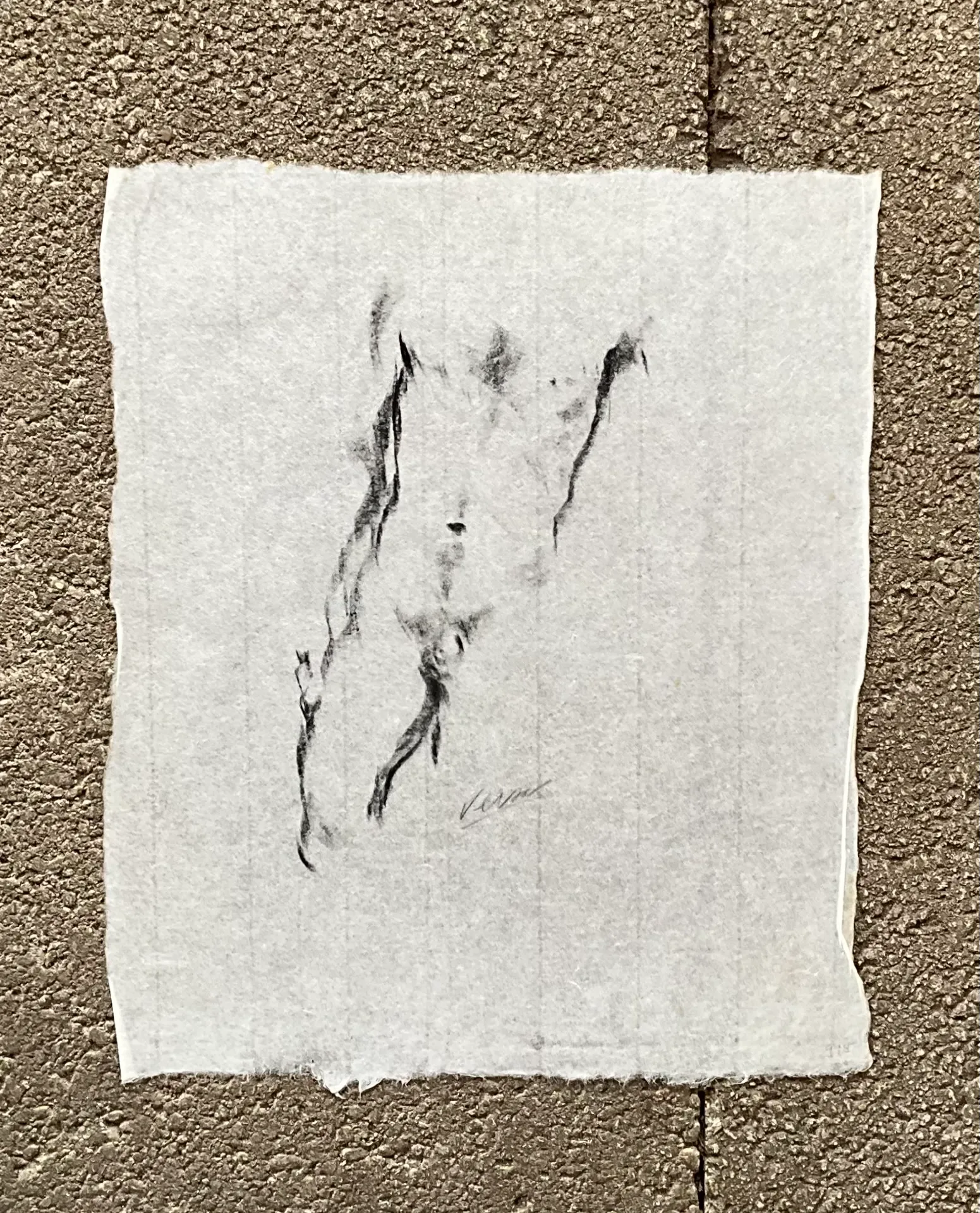 Vintage Boho Nude Sketch of Man - Side view