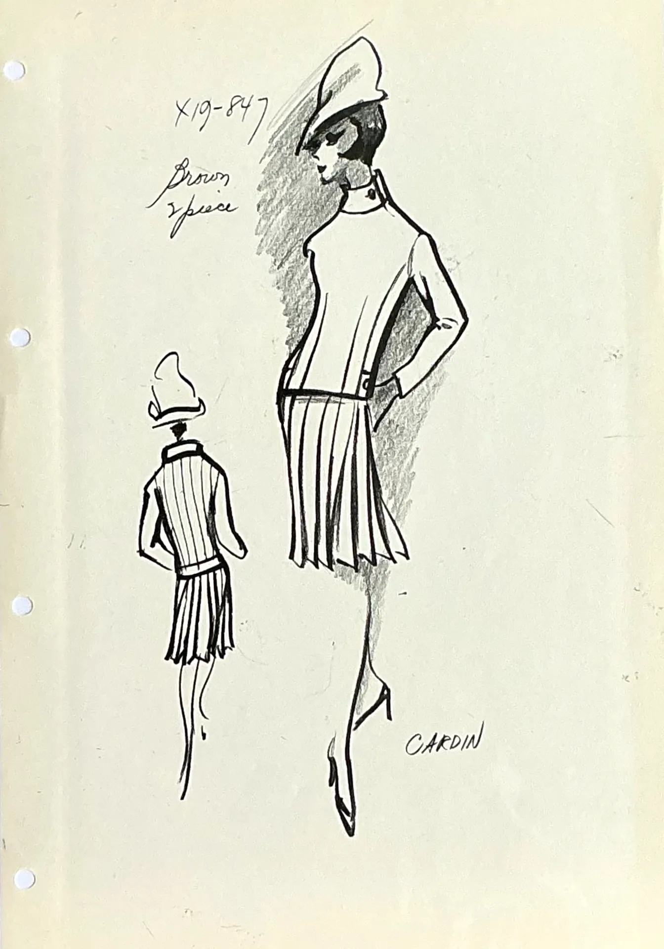 Vintage Boho Original Pierre Cardin Fashion Sketch - Detail view