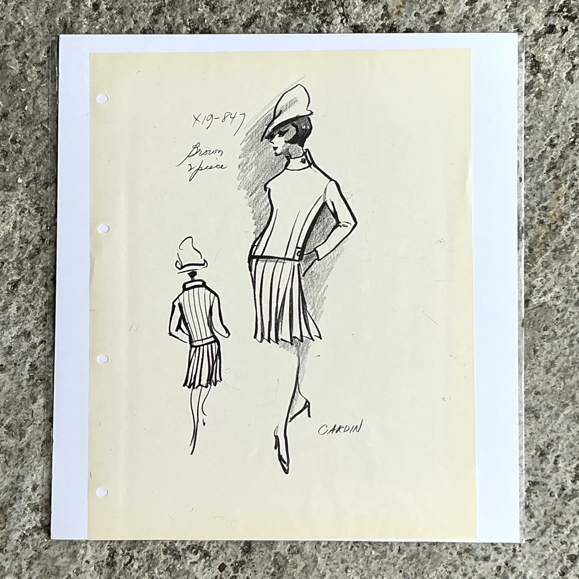Vintage Boho Original Pierre Cardin Fashion Sketch - Side view