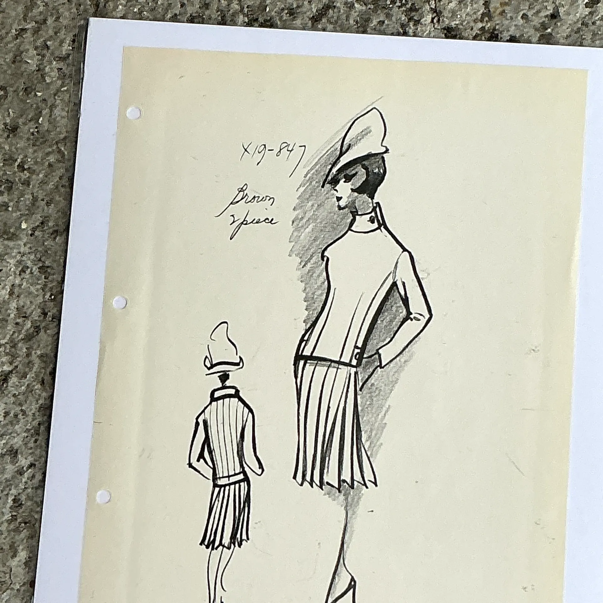 Vintage Boho Original Pierre Cardin Fashion Sketch - Back view