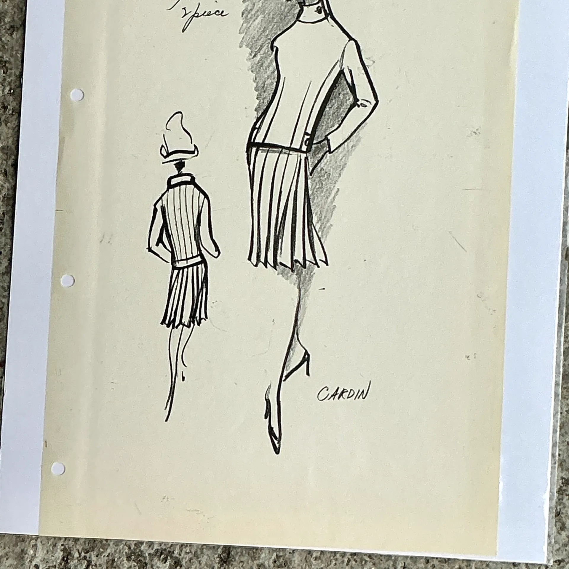 Vintage Boho Original Pierre Cardin Fashion Sketch - Top view