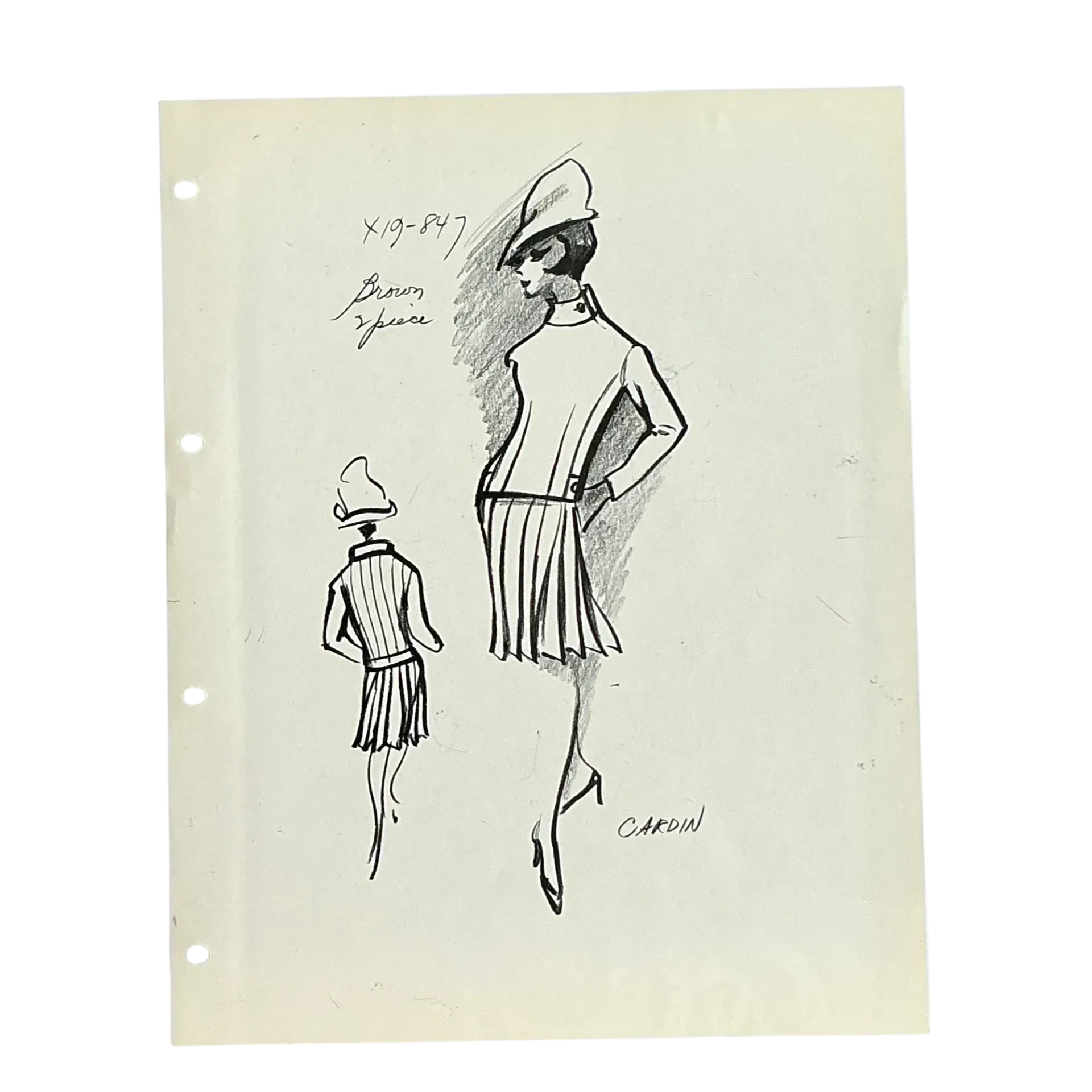 Vintage Boho Original Pierre Cardin Fashion Sketch
