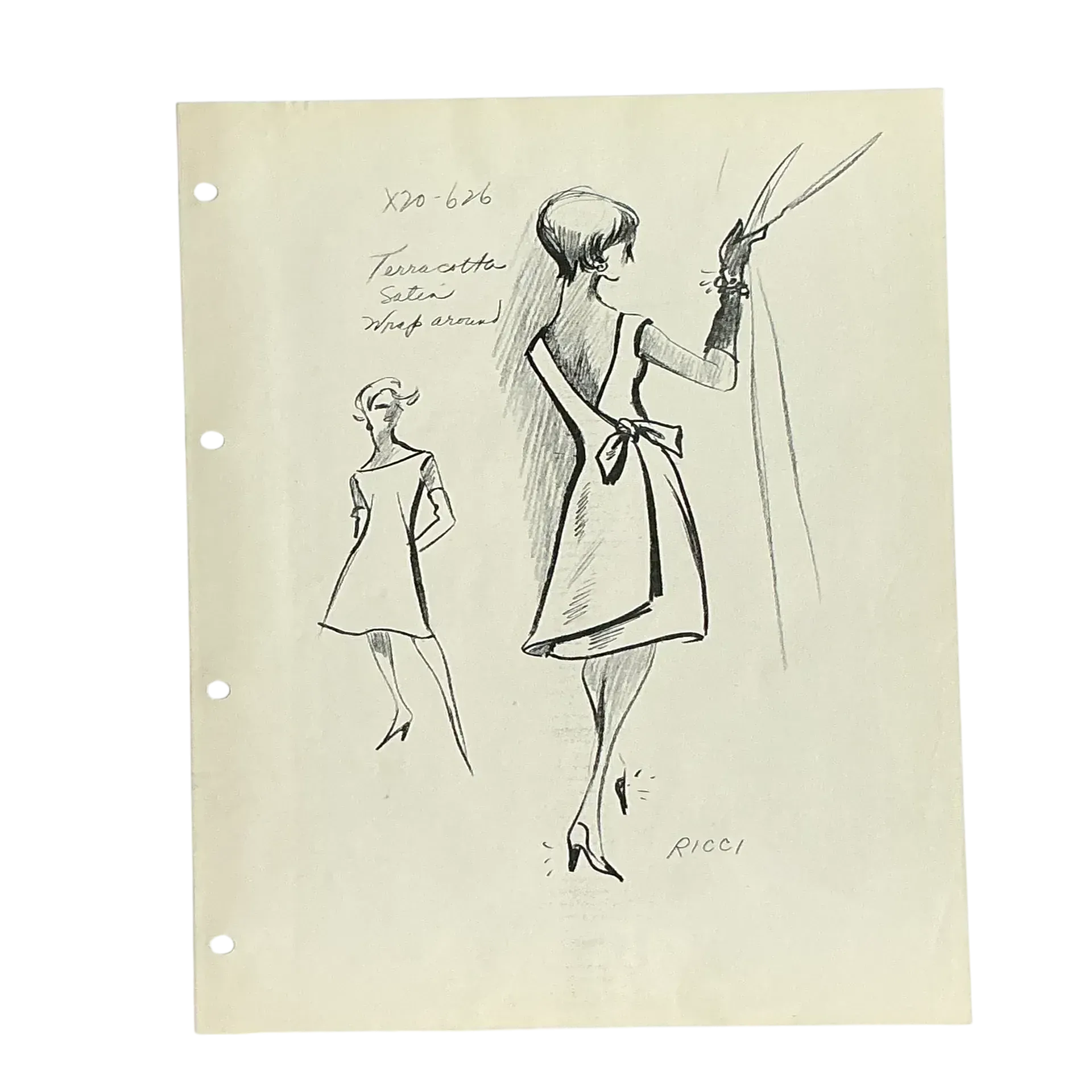 Vintage Boho Original Nina Ricci Sketch on Paper