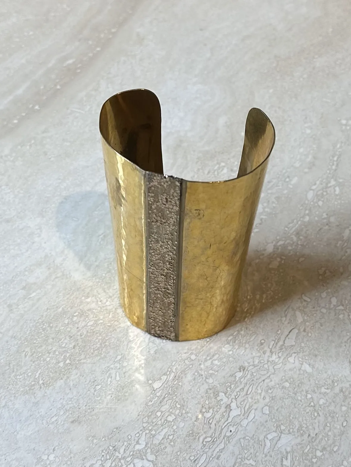 Vintage Mary McFadden Tall Gold Cuff - Side view