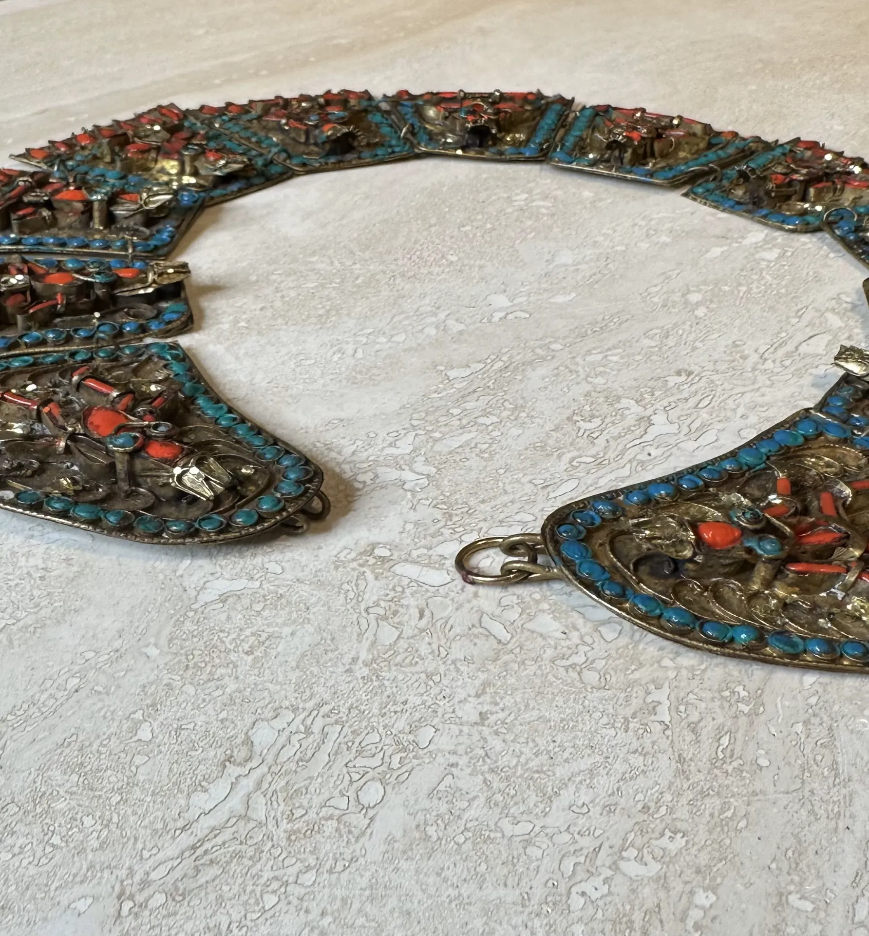 Vintage Turquoise Bib with Coral - Back view