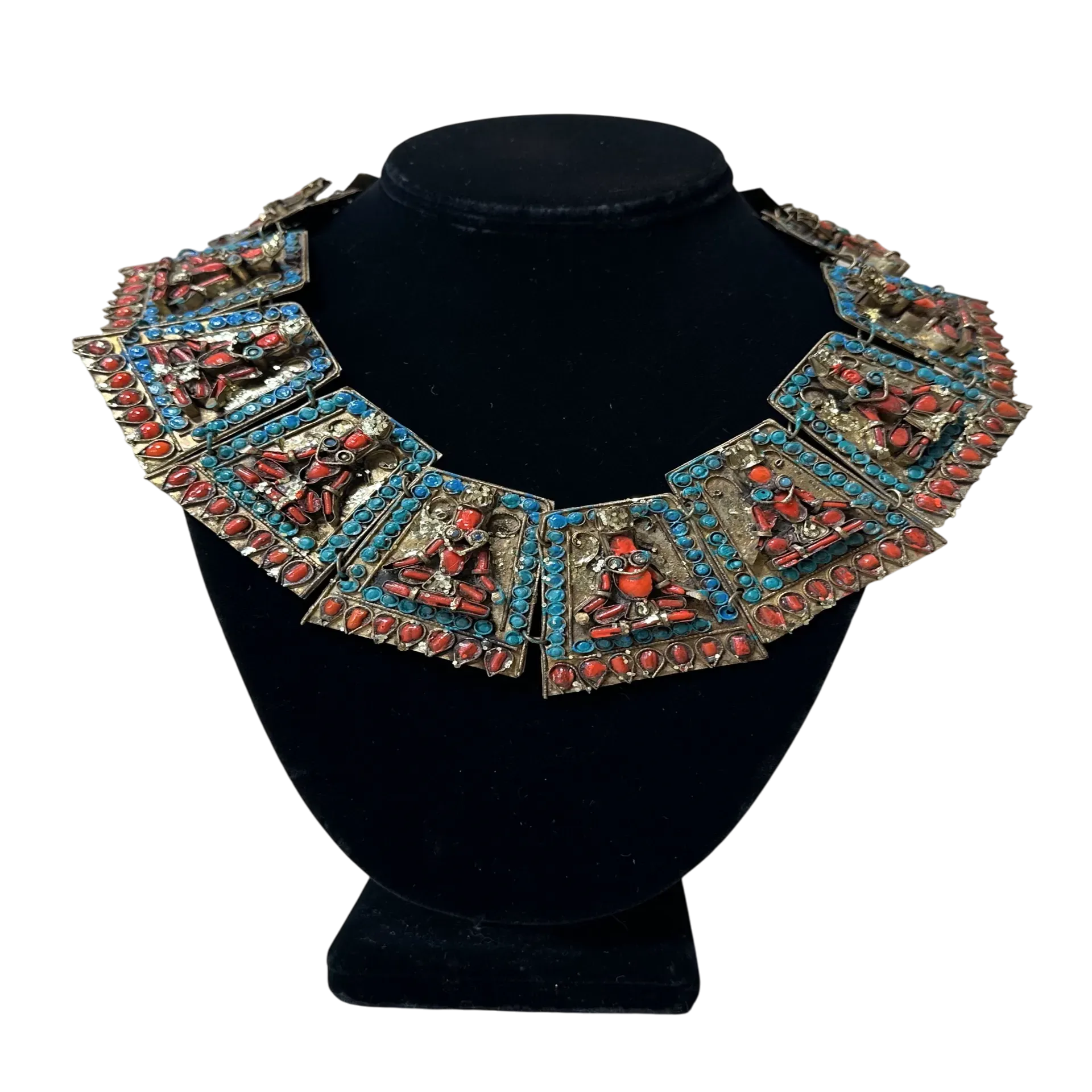 Vintage Turquoise Bib with Coral