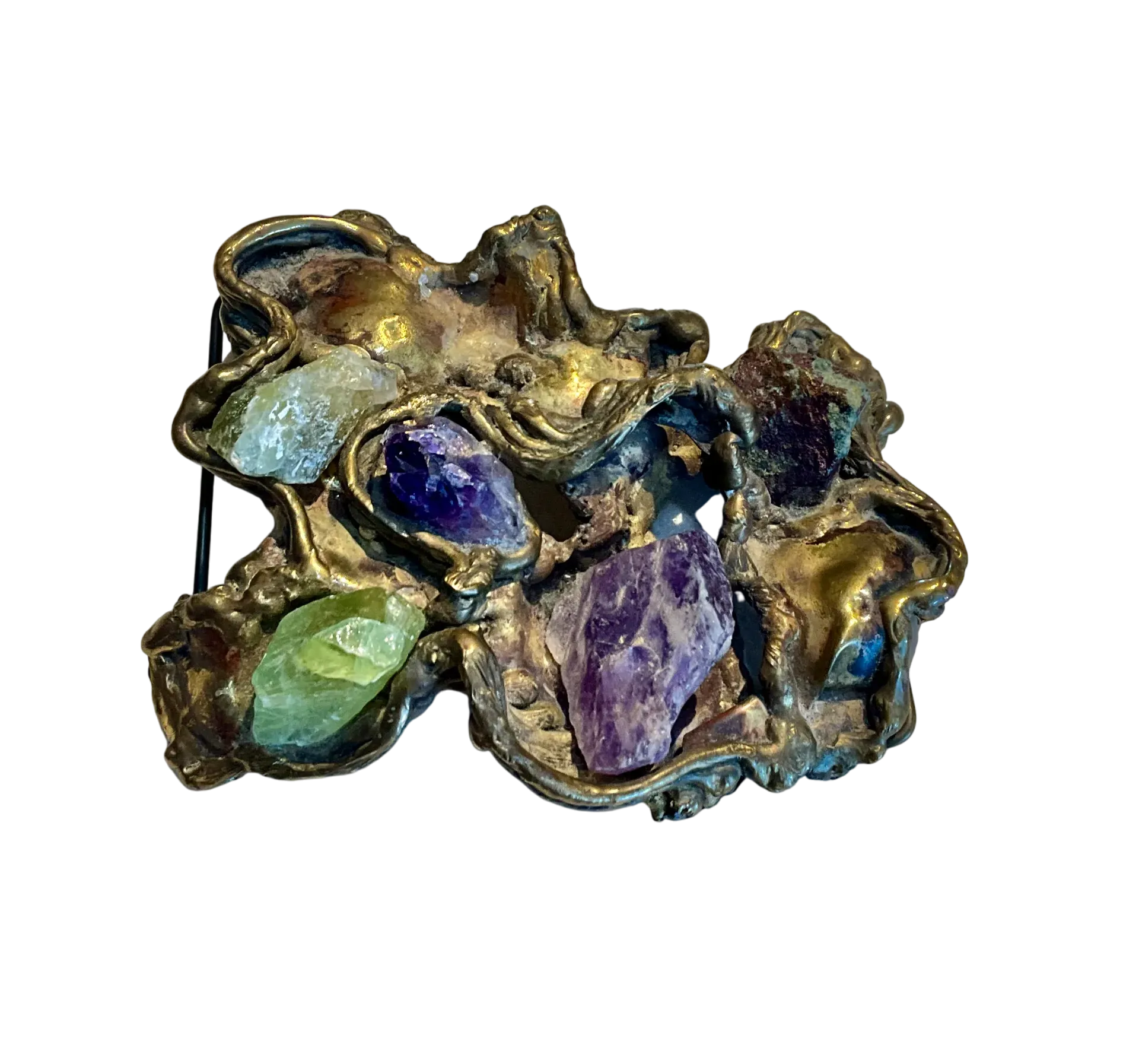 Vintage Original 1960s Brass Belt Buckle with Gemstones