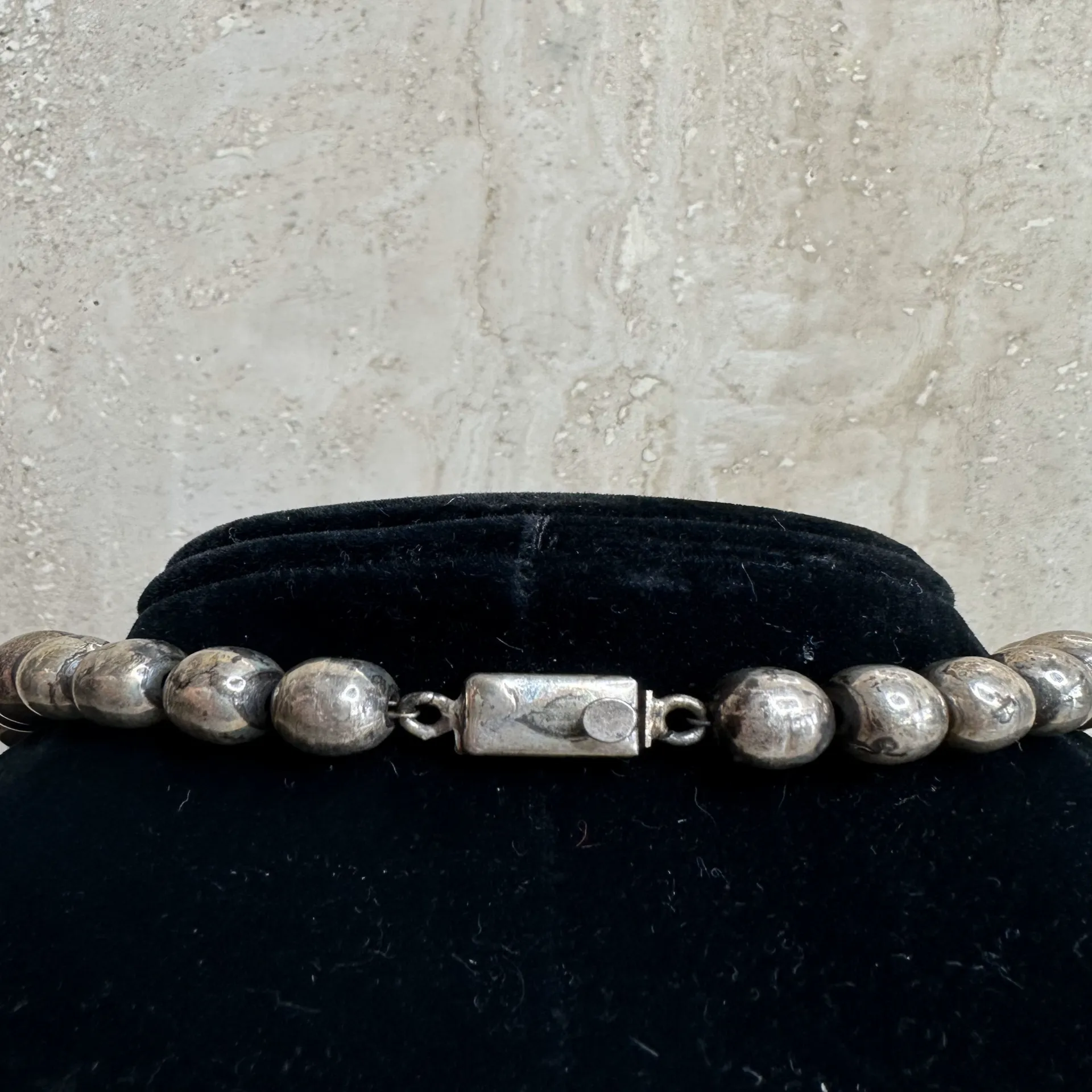 Vintage Silver 925 Bead Necklace  - Side view
