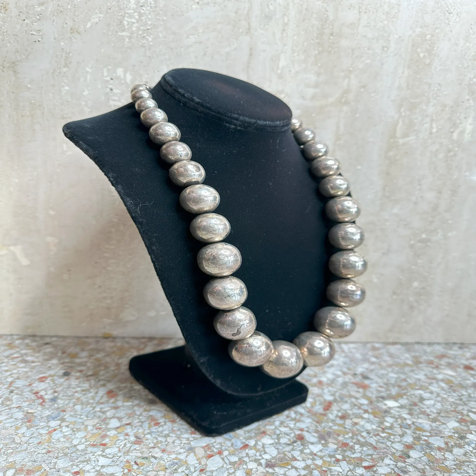 Vintage Silver 925 Bead Necklace  - Back view