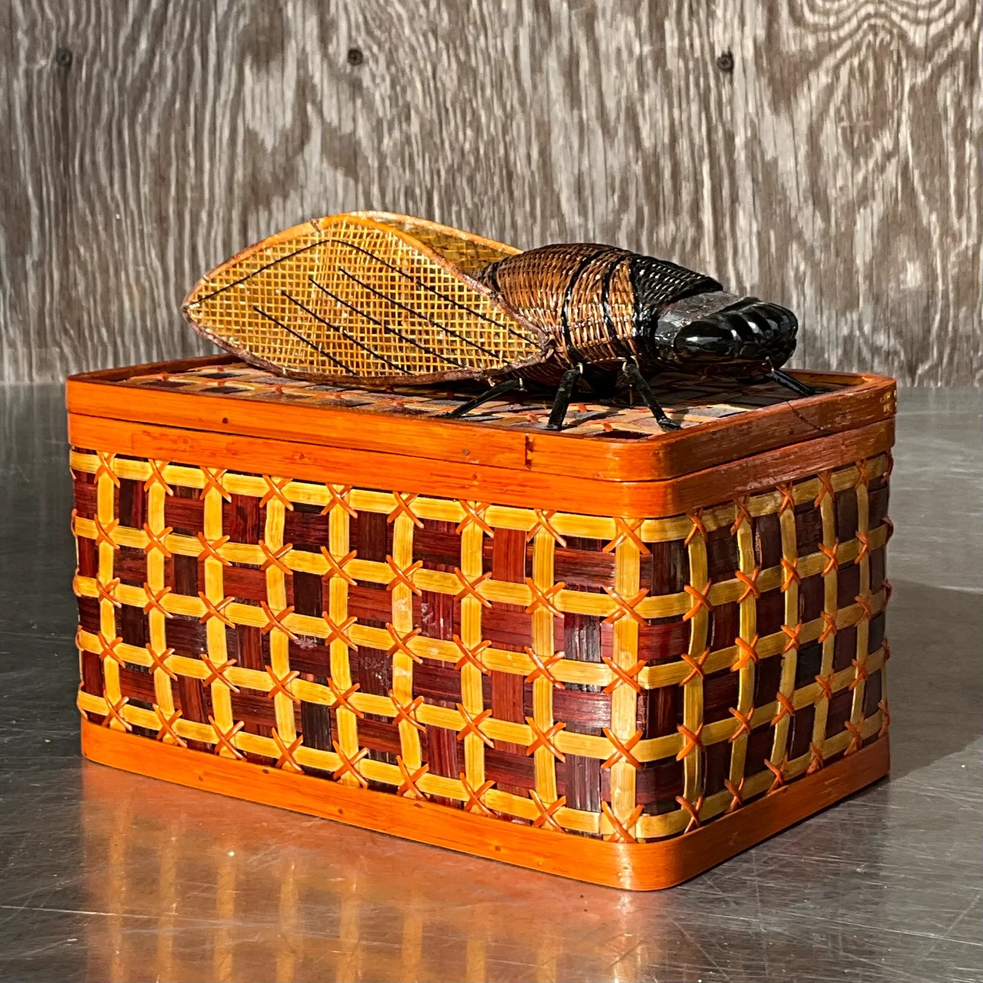 Vintage Shanghai Handicrafts Weave Insect Box - Detail view