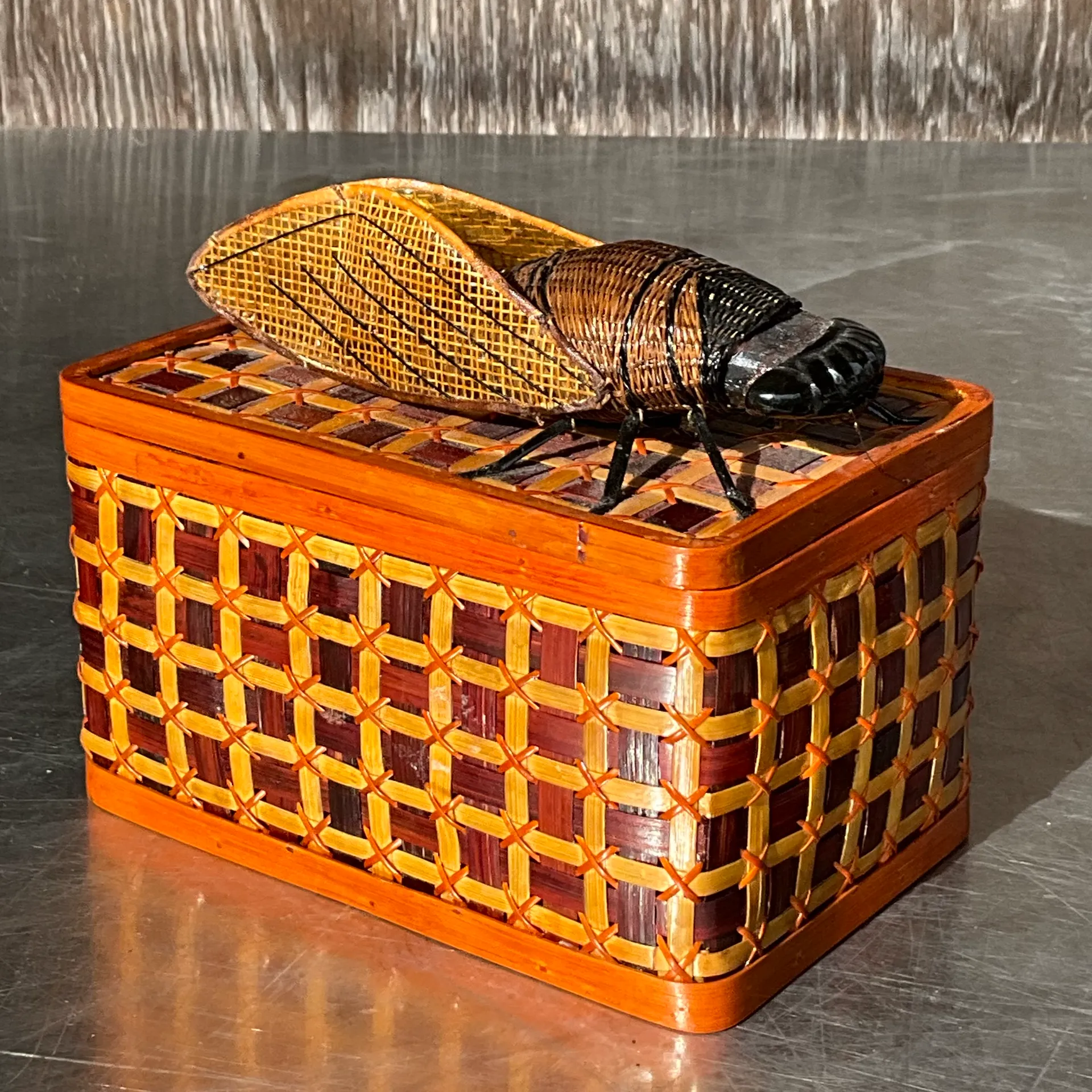 Vintage Shanghai Handicrafts Weave Insect Box - Side view