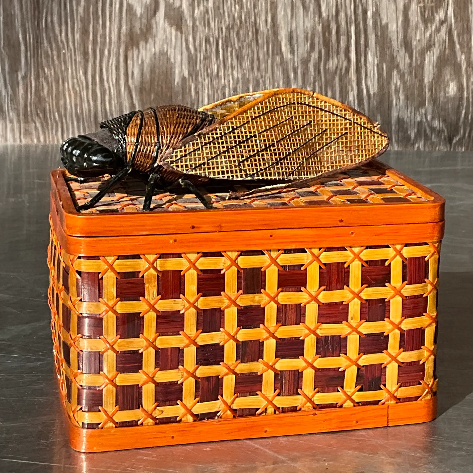Vintage Shanghai Handicrafts Weave Insect Box - Back view