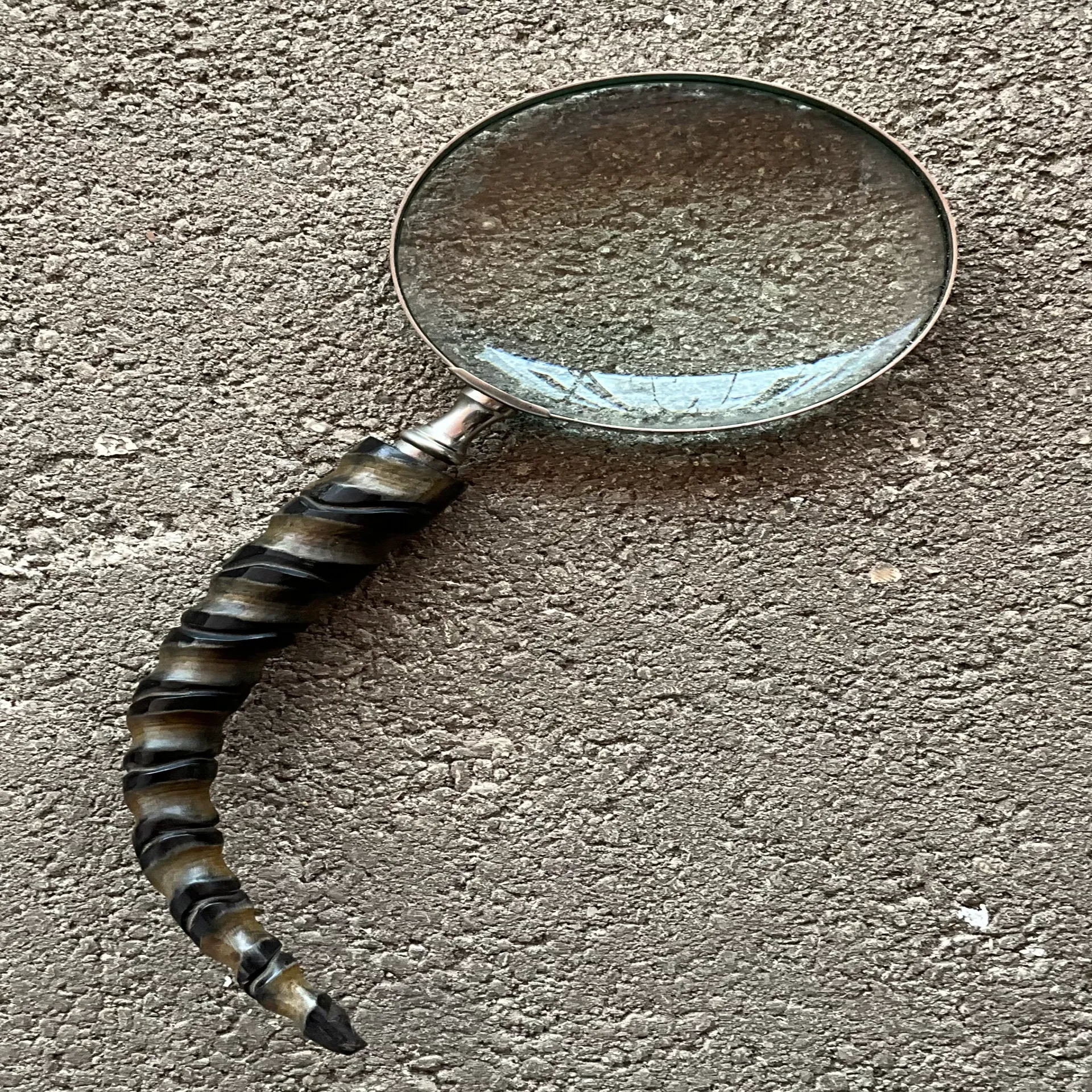 Vintage Carved Wood Horn Magnifying Glass  - Side view