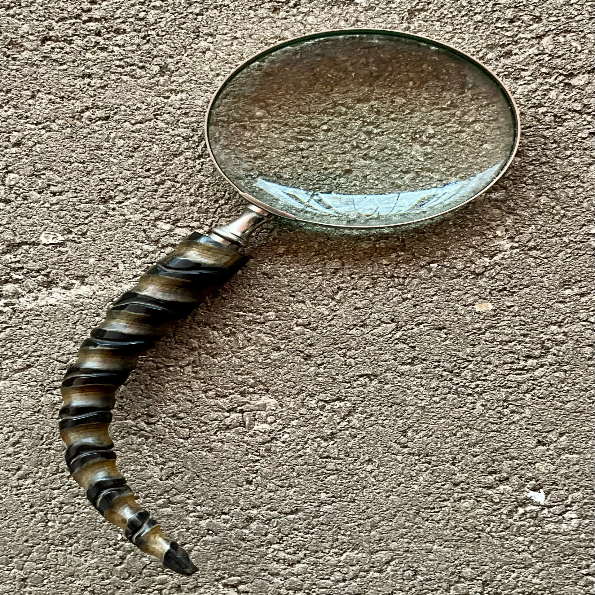 Vintage Carved Wood Horn Magnifying Glass  - Back view