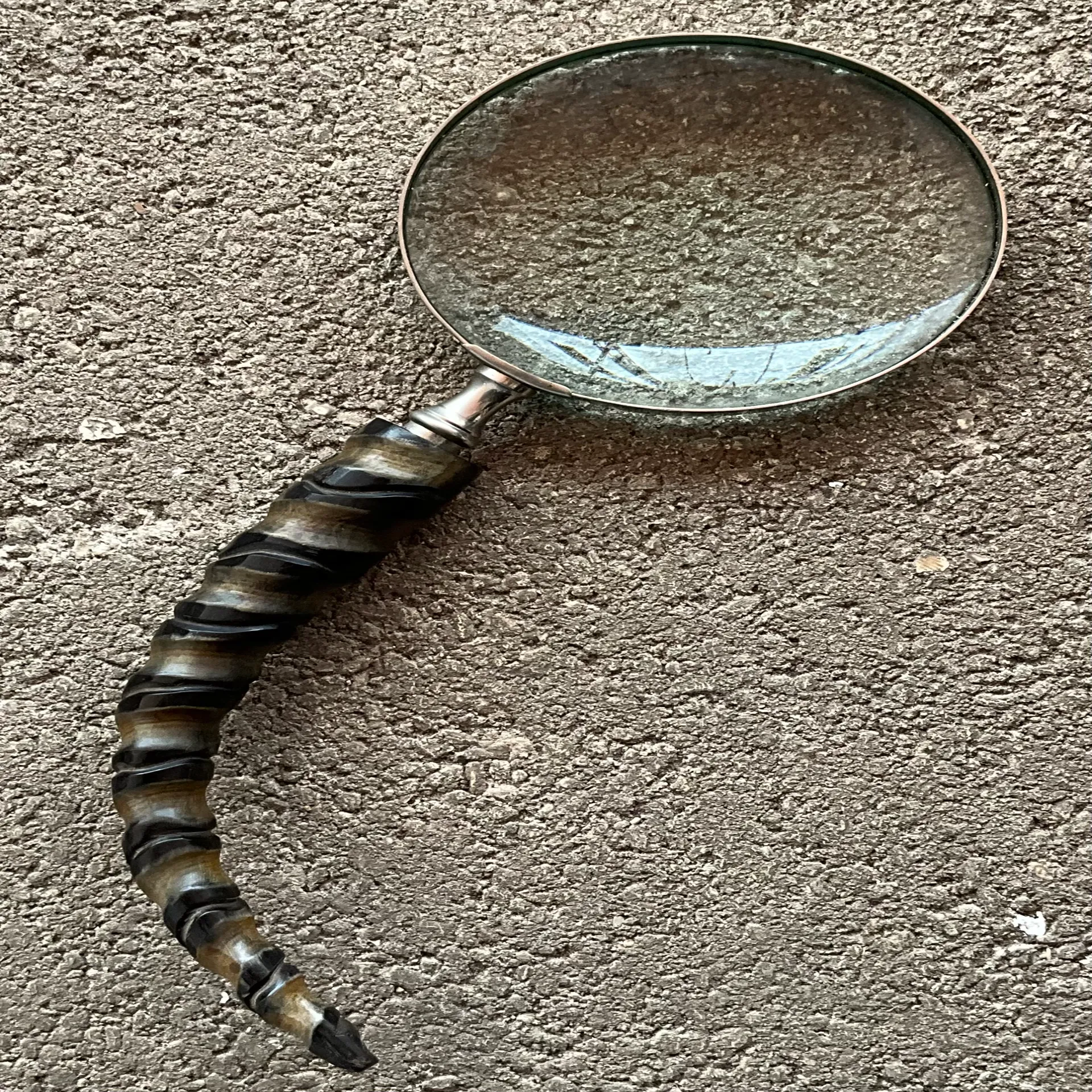 Vintage Carved Wood Horn Magnifying Glass - Top view