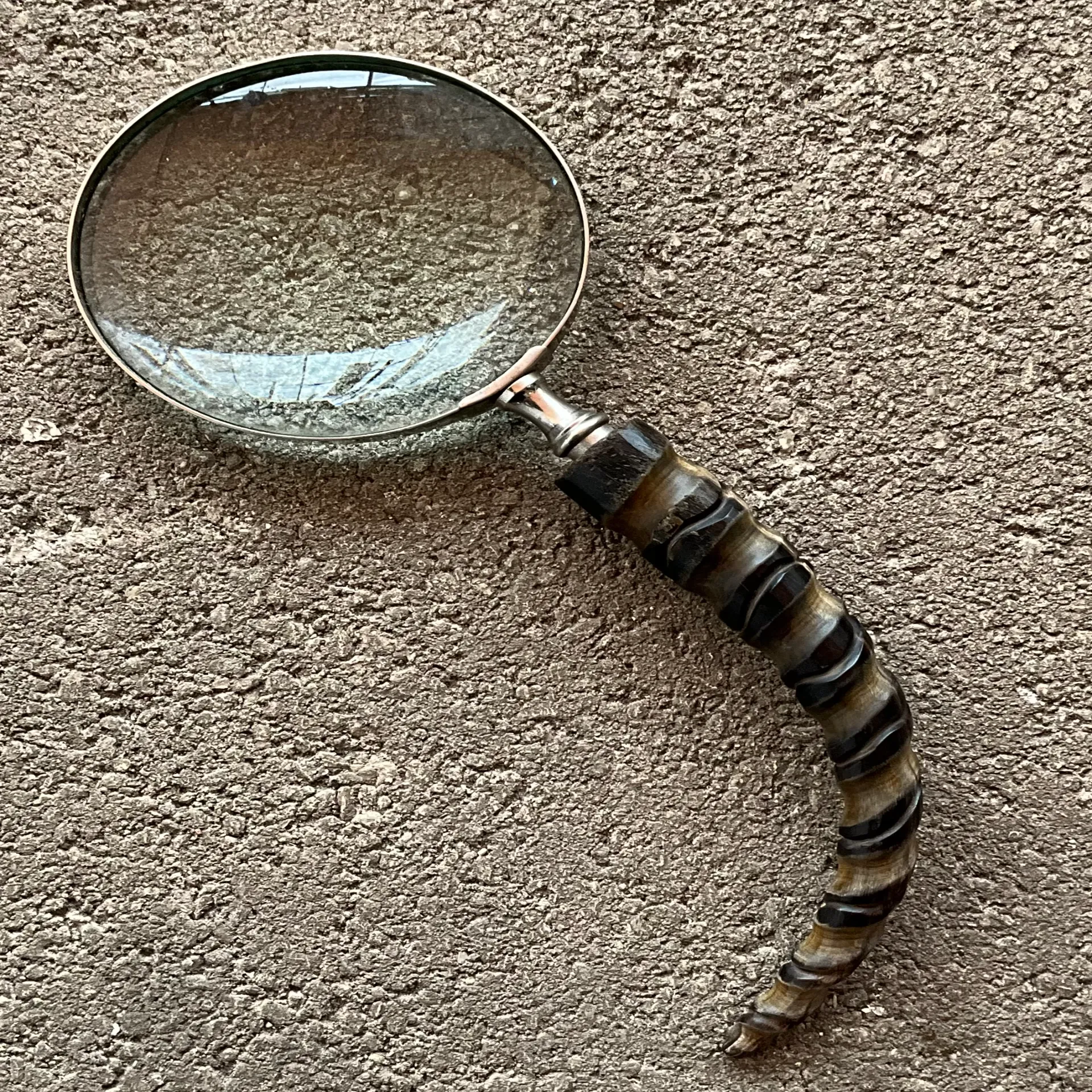 Vintage Carved Wood Horn Magnifying Glass  - Detail view