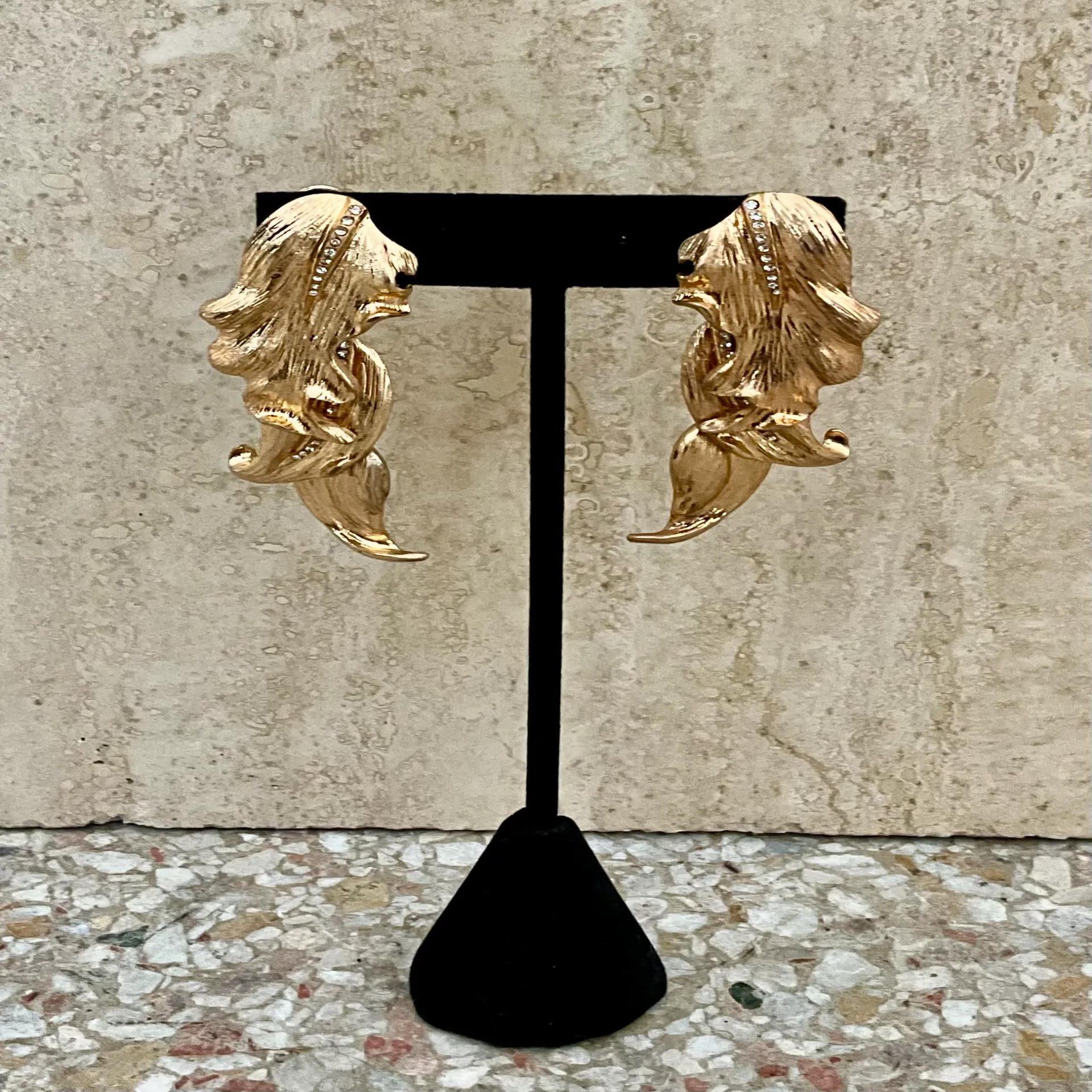    Vintage Golden Leaf Tassel Earrings - Back view