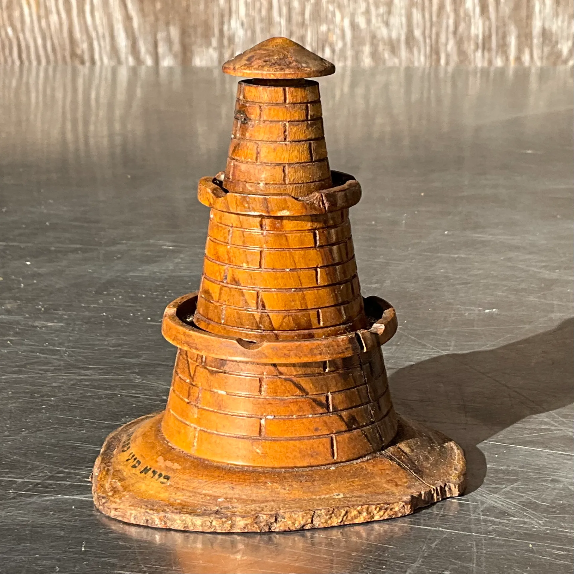 Vintage Boho Wood Carved Lighthouse  - Detail view