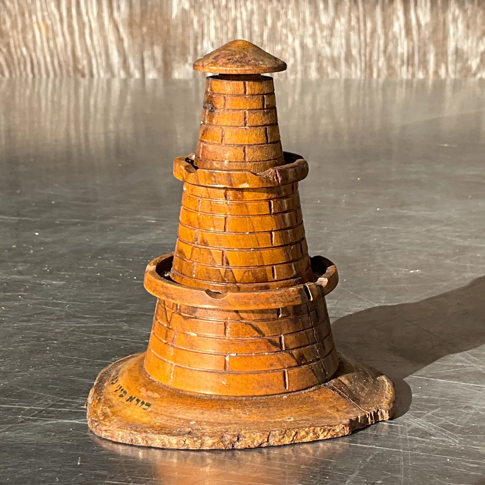 Vintage Boho Wood Carved Lighthouse  - Side view