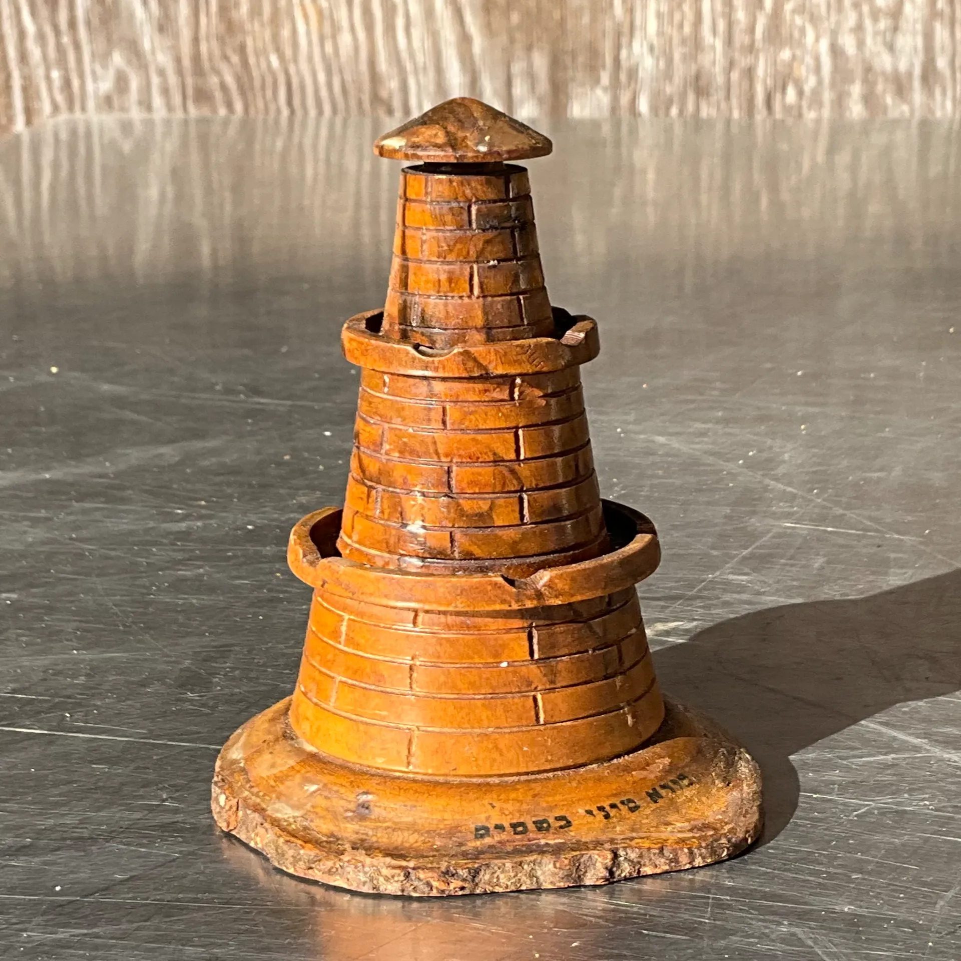 Vintage Boho Wood Carved Lighthouse  - Top view