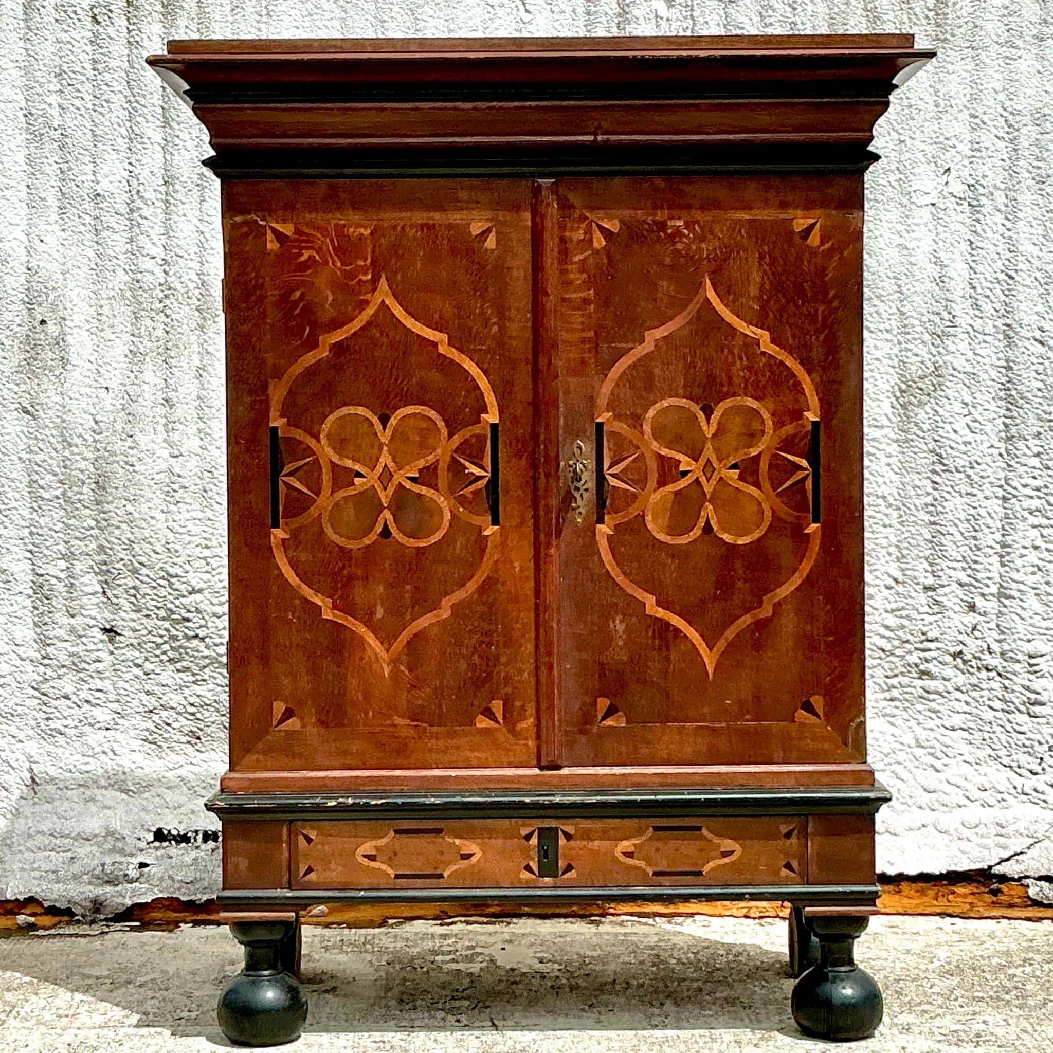Vintage Dutch Inlay Cabinet - Side view