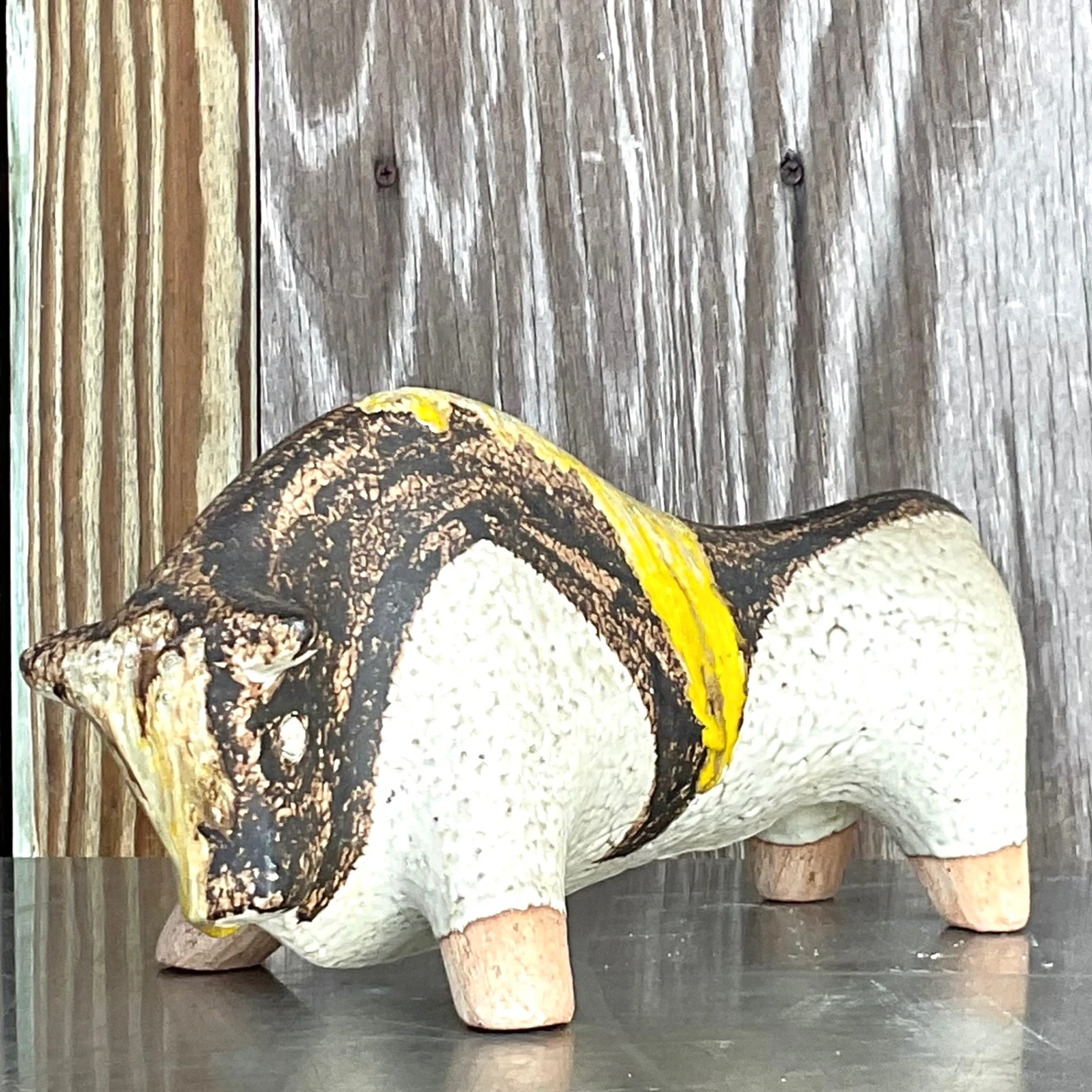Vintage Mid 20th Century Hand Painted Ceramic Bull - Detail view