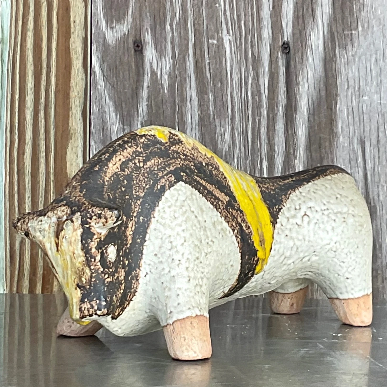 Vintage Mid 20th Century Hand Painted Ceramic Bull - Side view