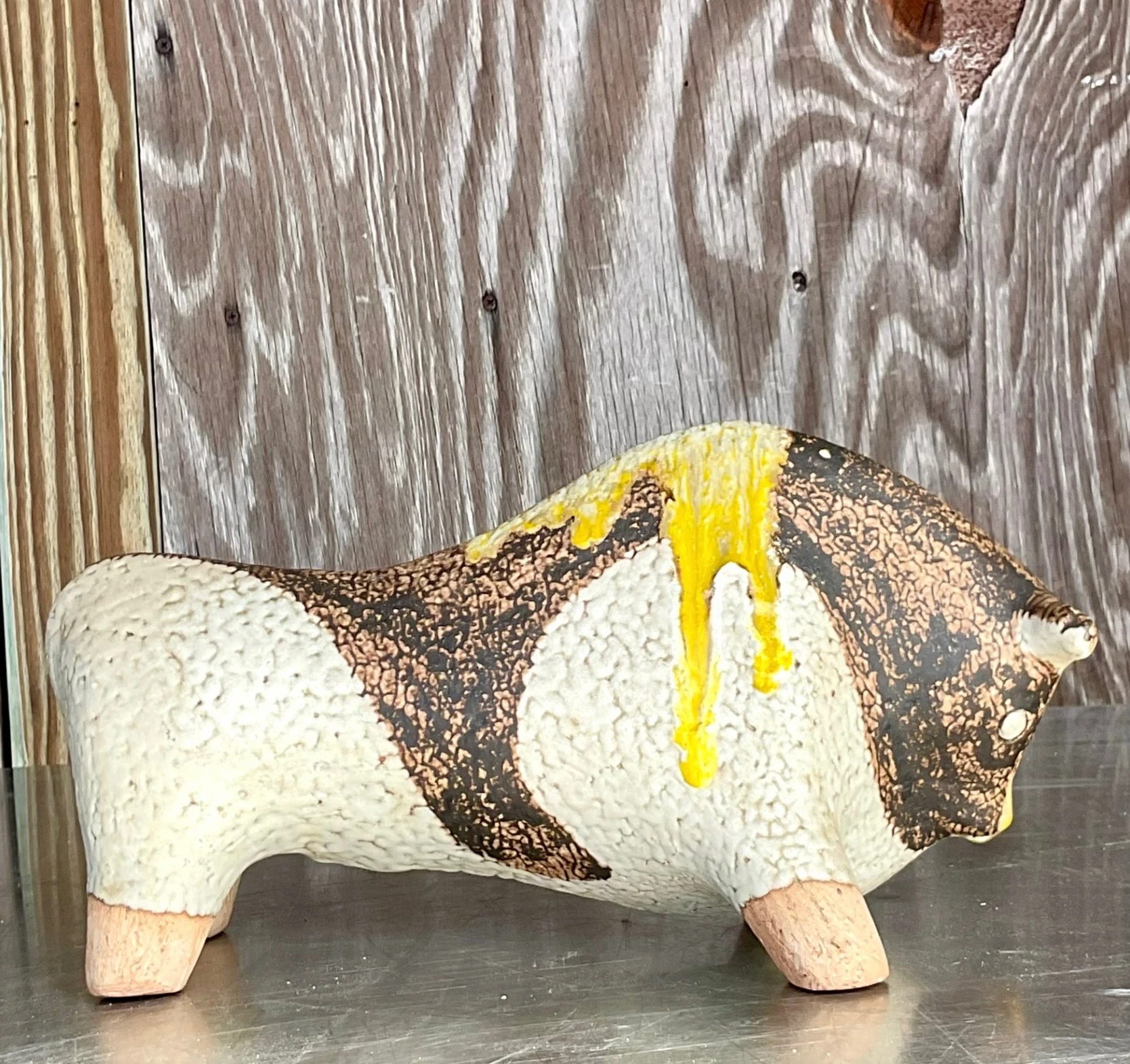 Vintage Mid 20th Century Hand Painted Ceramic Bull - Back view